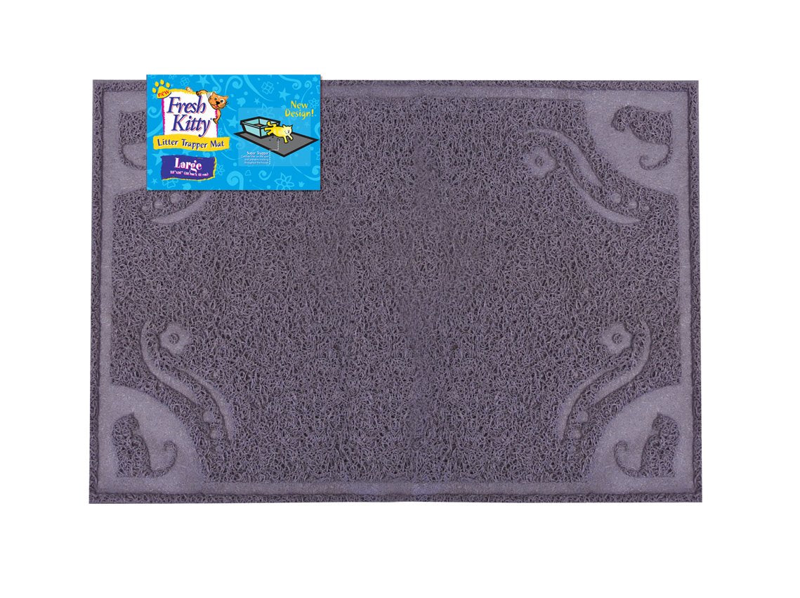 Fresh Kitty Soft Knit Easy Clean Litter Trapping Mat For Pet Cat Litter Box, Large, Grey Pattern