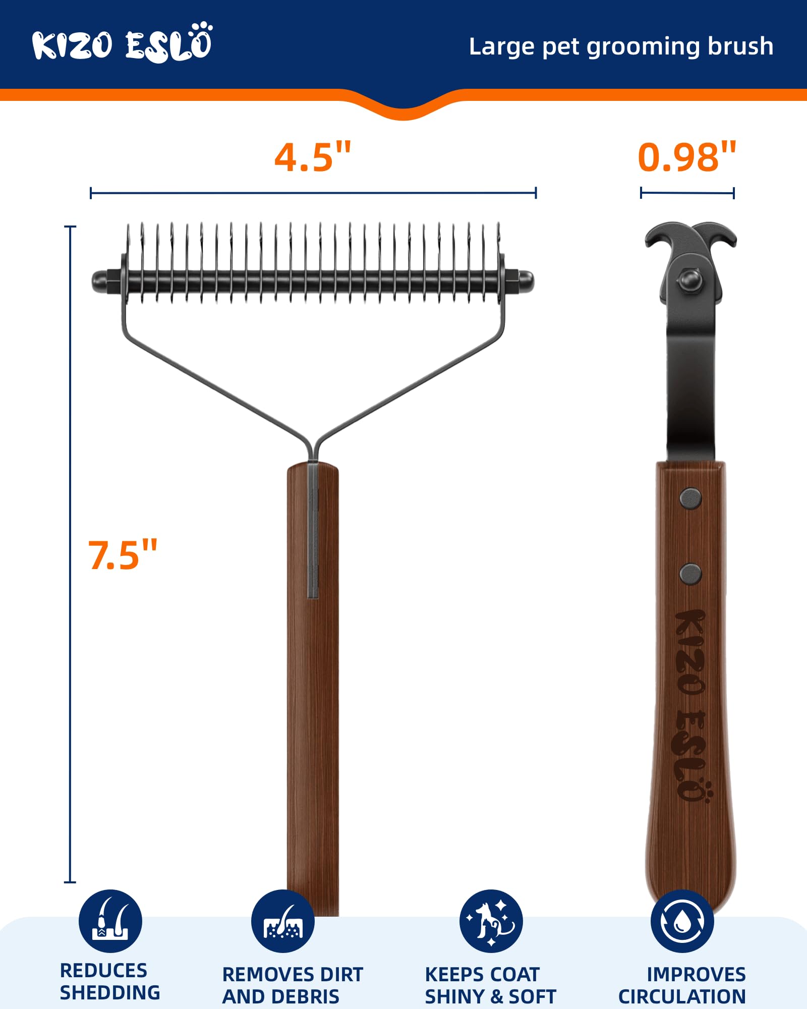 Extra Large 2-Sided Undercoat Rake For Dogs & Cats, Dog Brush For Shedding Remove Mats, Dematting Comb, Safe&Gentle Grooming Bru