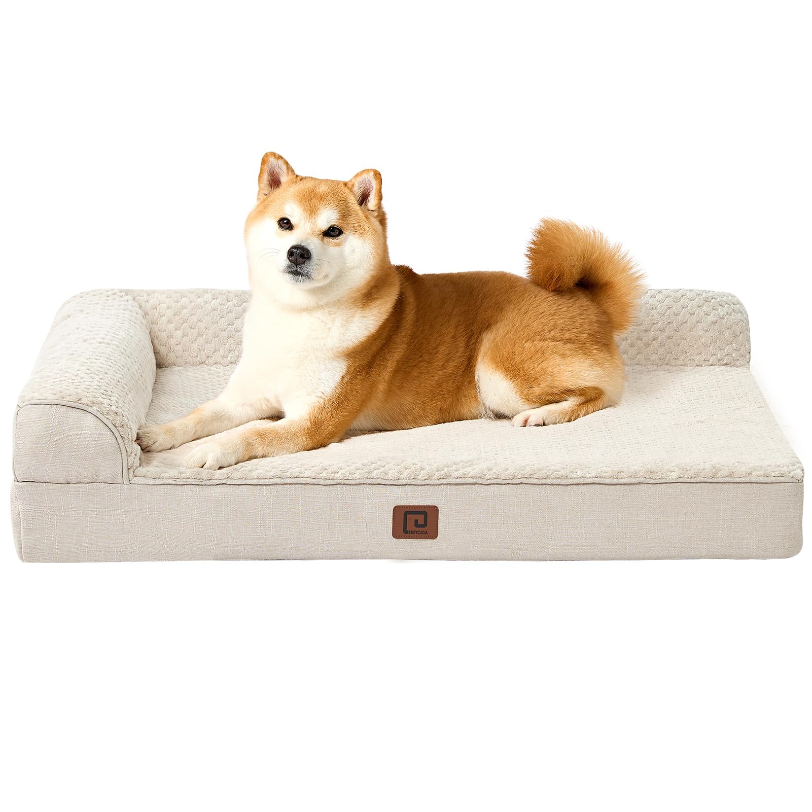 Eheyciga Memory Foam Orthopedic Dog Beds Large Sized Dog With Waterproof Lining, Washable Dog Sofa Bed With Removable Cover And Nonskid Bottom For Crate Pet Couch Bed, 35X23 Inches, Beige