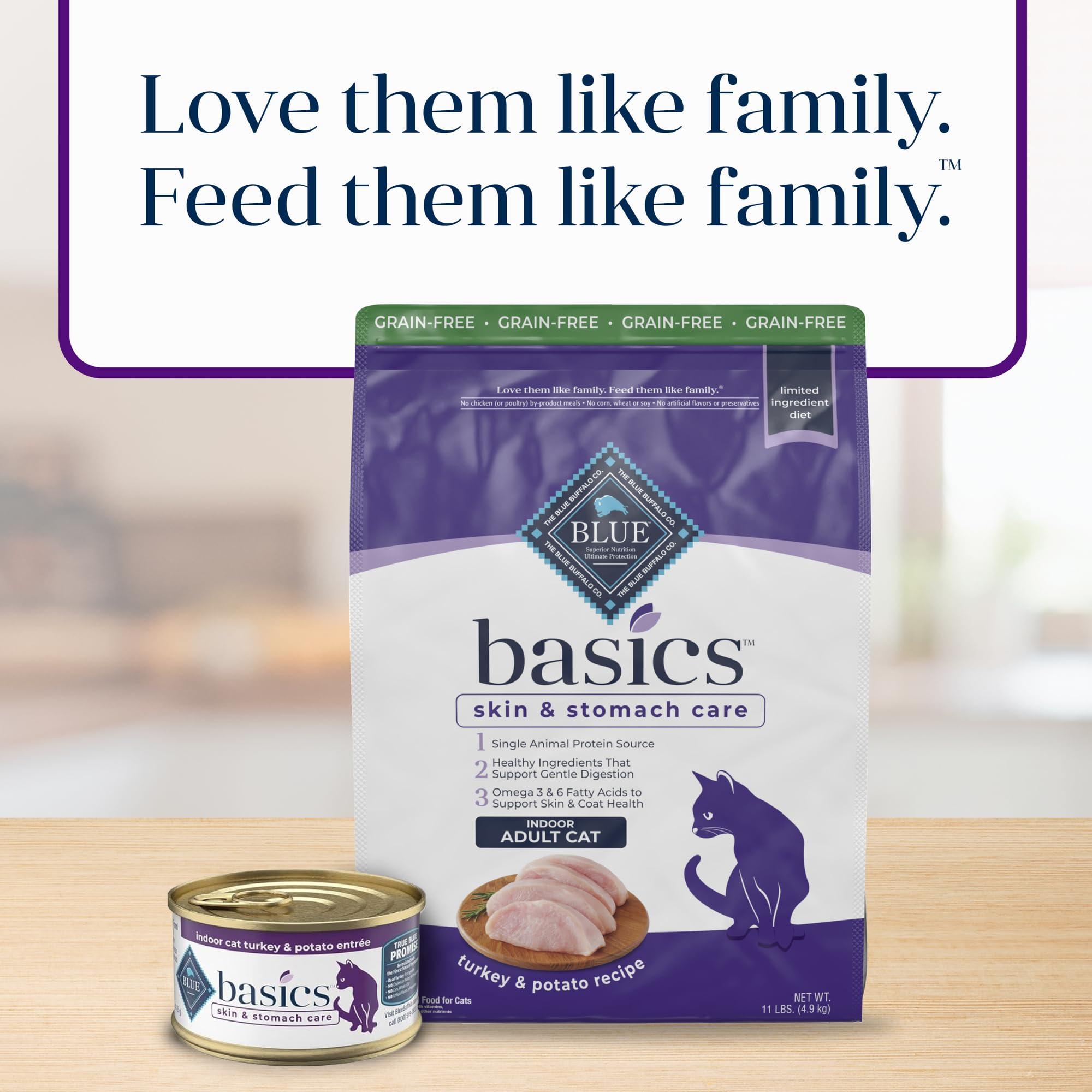 Blue Buffalo Basics Grain-Free Dry Cat Food, Skin & Stomach Care, Limited Ingredient Diet for Indoor Cats, Turkey & Potato Recip