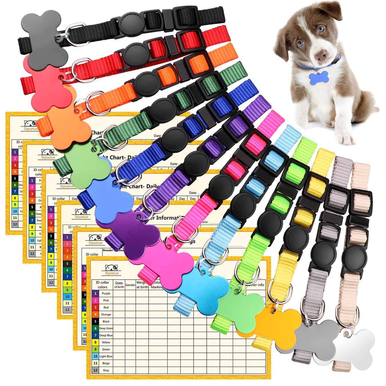 Upgraded Puppy Collars For Litter Puppy Id Collars Whelping Supplies Soft Nylon Breakaway Coloured Collars With 12 Id Tags And 6