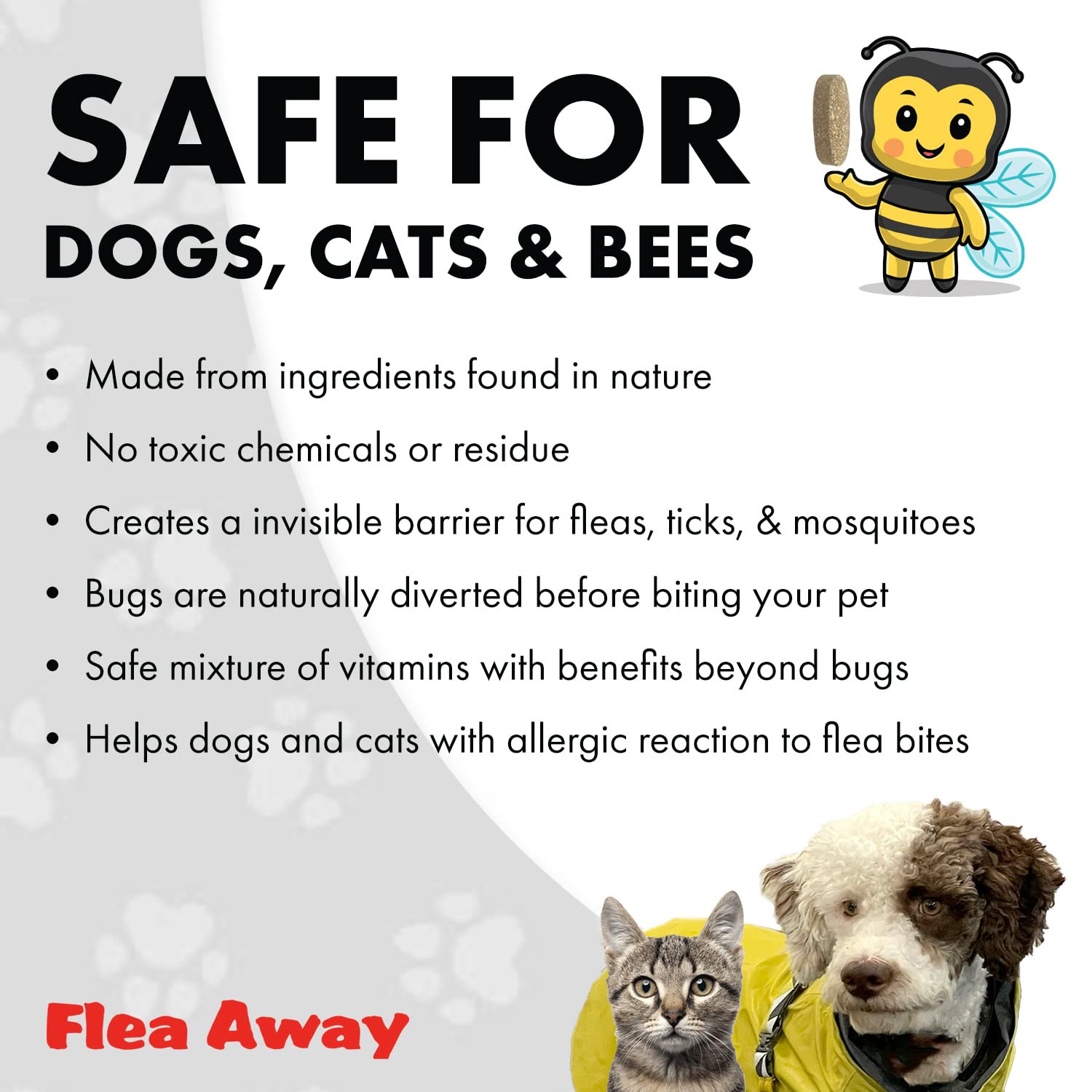 Flea Away All Natural Supplement for Fleas, Ticks, and Mosquitos Prevention for Dogs and Cats, 100 Chewable Treat Tablets, Singl