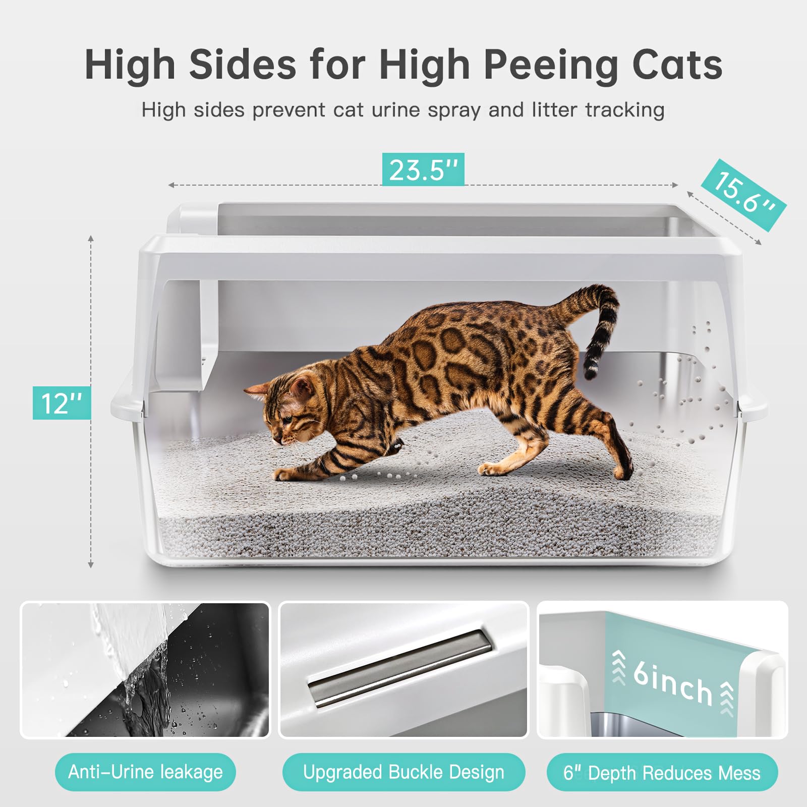Woofigo Stainless Steel Cat Litter Box With Lid, Xl Metal Litter Box For Big Cats, Extra Large Litter Box With High Sides, Never Absorbs Odors, Non-Sticky, Easy Clean, Anti-Urine Leakage, With Scoop