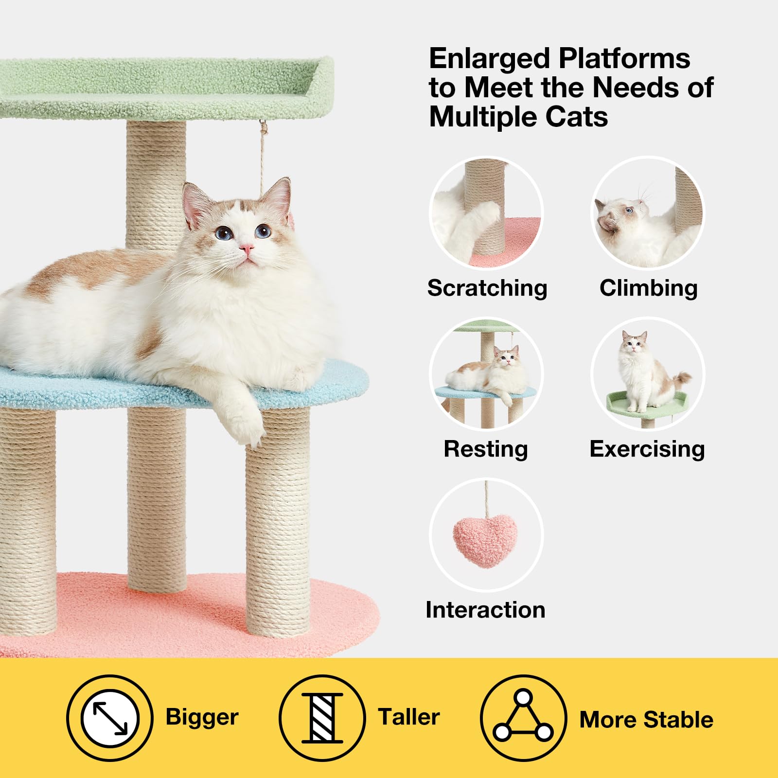 Vetreska Cat Tree Cat Tower 39.4'' For Indoor Cats With Sisal Covered Scratching Posts And Sweetheart Shape Platform, Multi-Level Cat Tower Activity Center Furniture For Kittens Cats And Pets