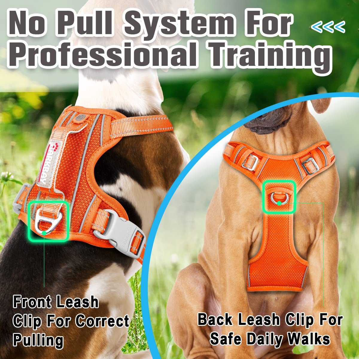 Barkbay No Pull Dog Harness Front Clip Heavy Duty Reflective Easy Control Handle For Large Dog Walking With Id Tag Pocket(Orange