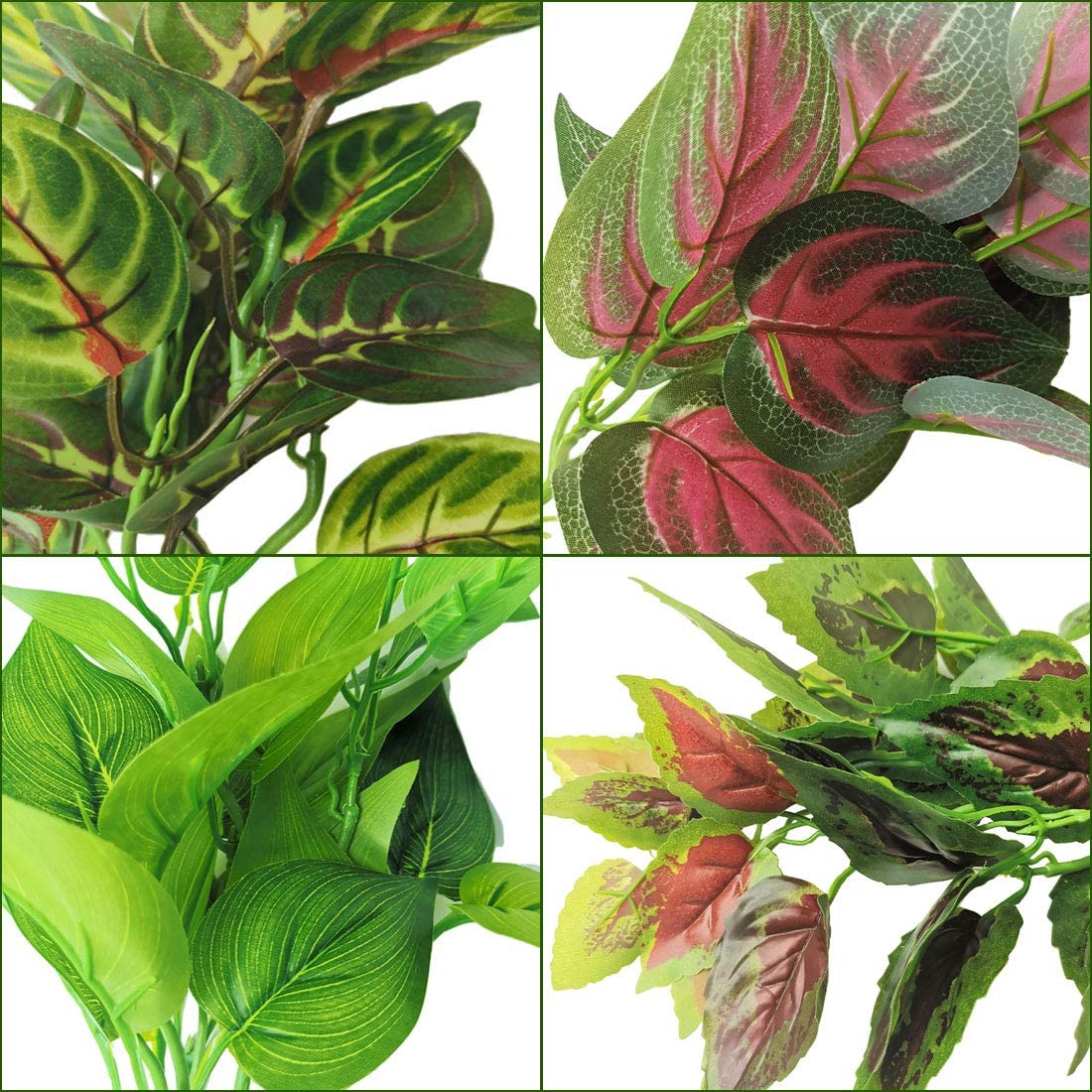 Pinvnby Reptile Terrarium Plants Hanging Artificial Lizards Habitat Climbing Decorations With Suction Cup Pets Tank Fake Green P