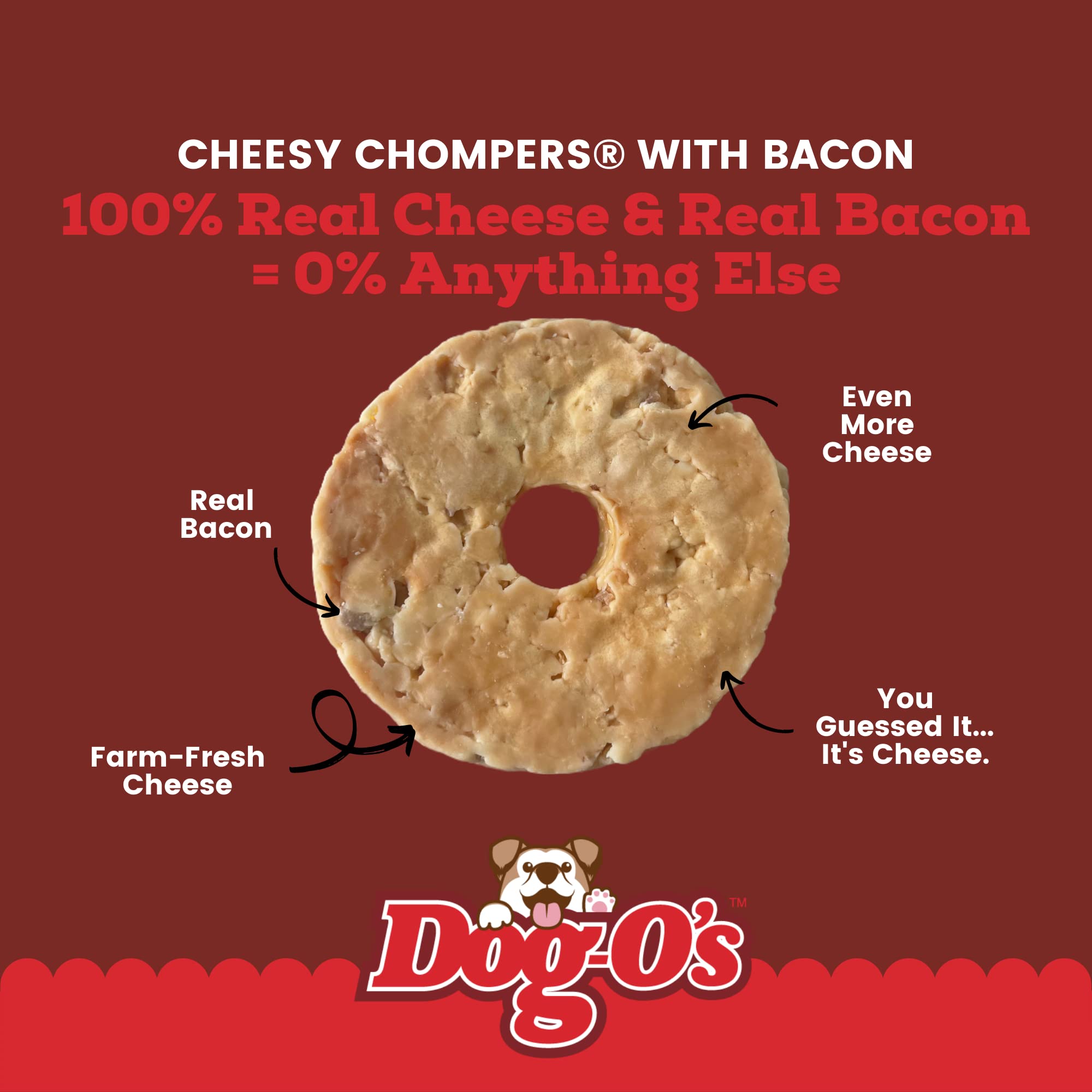 DOG-OS CHEESY CHOMPERS, Bacon, All-Natural, Made in The USA, Grain Free, Gluten Free, Real Cheese Treats for Medium & Large Dog