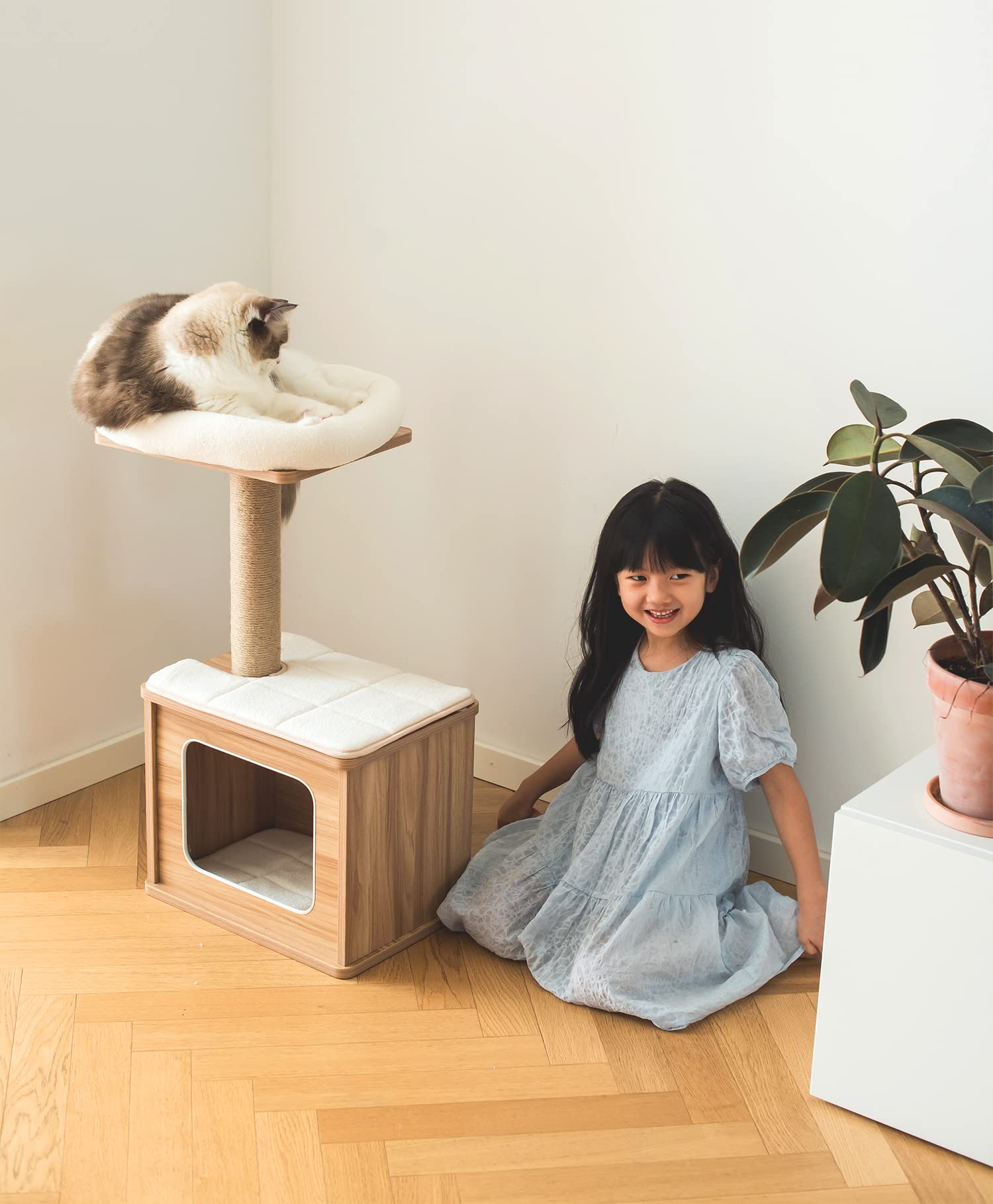 Catry 30” Cat Tree With Jute Rope Covered Scratching Post, Hammock, And Wooden Condo