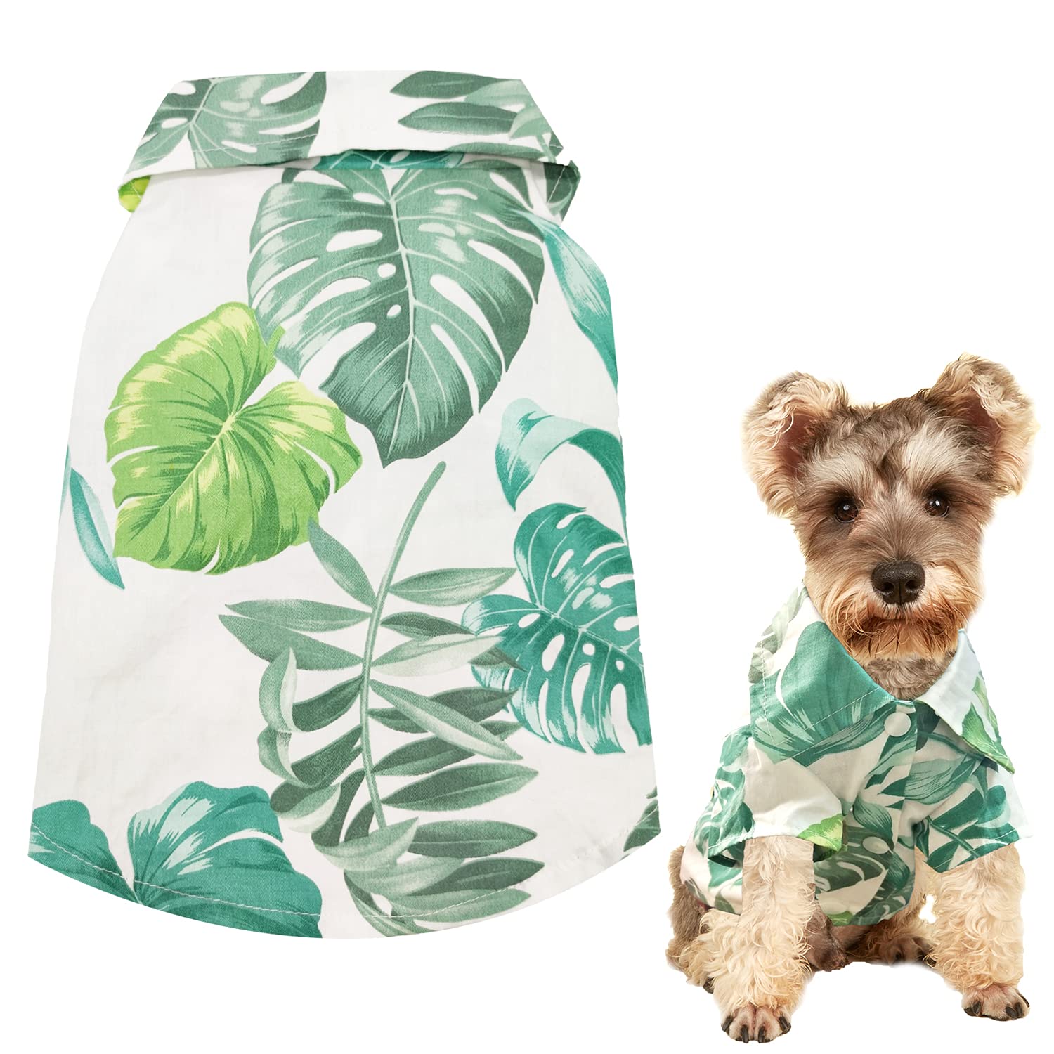 Lkex Dog Shirt Hawaiian Puppy Clothes, Leaf Printed Lapel Vest Summer Polo T-Shirt Pet Apparel Dog Clothes For Small Medium Boy 