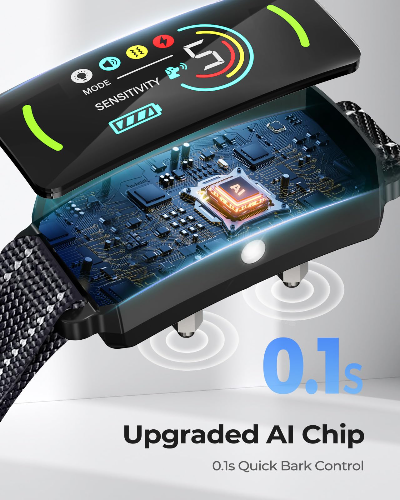 Bark Collar, Rechargeable Dog Bark Collar, Anti Barking Training Collar With Flashing Light, 5 Adjustable Sensitivity Beep Vibra