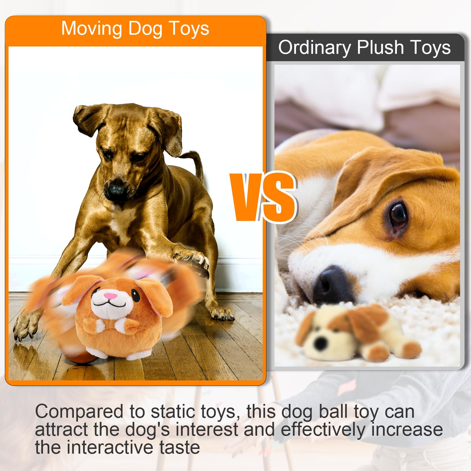 Interactive Dog Toys, Active Moving Pet Plush Toy for Dogs, Dog Squeaky Moving Ball Toys with Chewable Plush Cover&Music for Sma