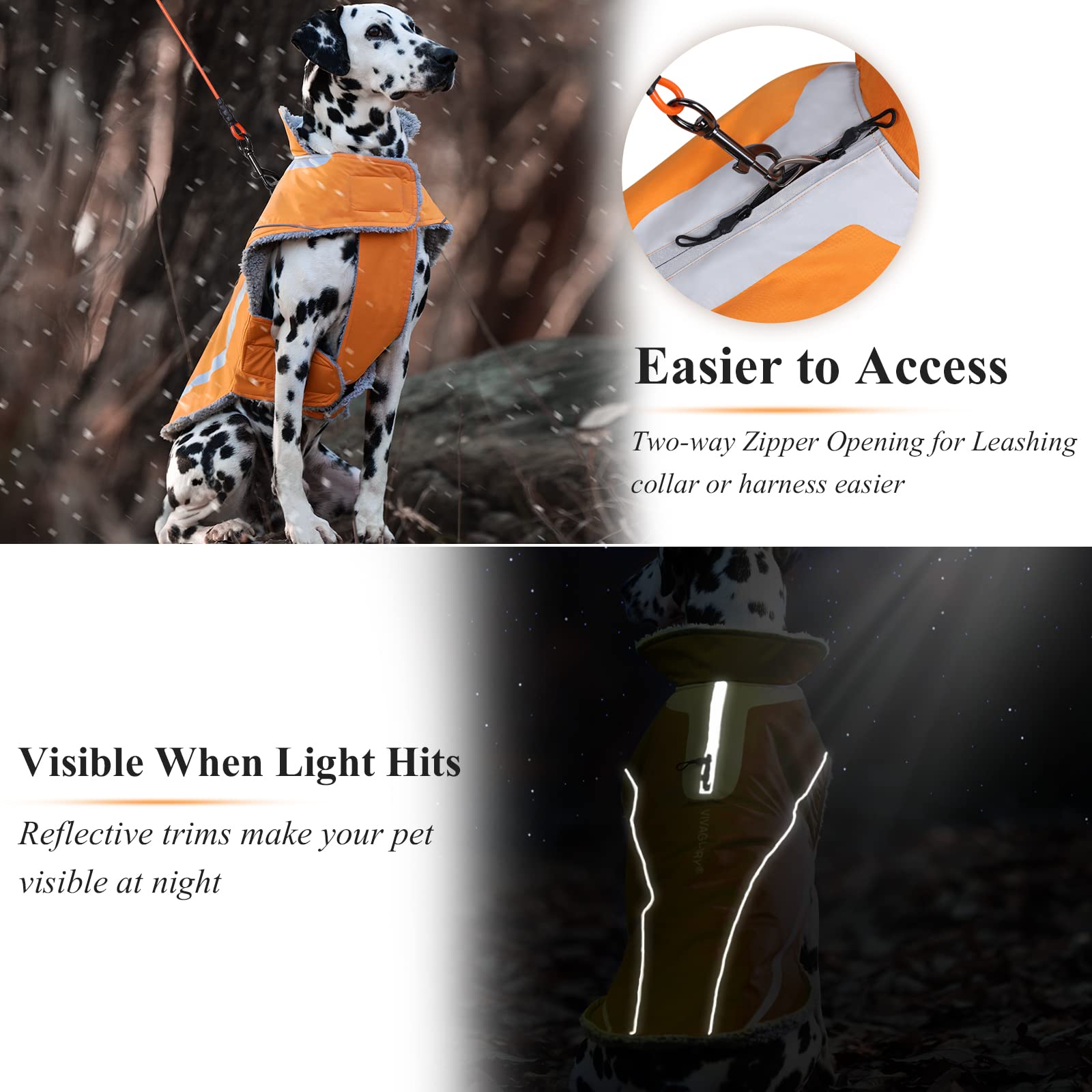 Vivaglory Dog Coat, Lightweight Cozy Fleece Lined Dog Jacket For Late Autumn And Early Winter, Water Resistant Dog Fleece Vest F