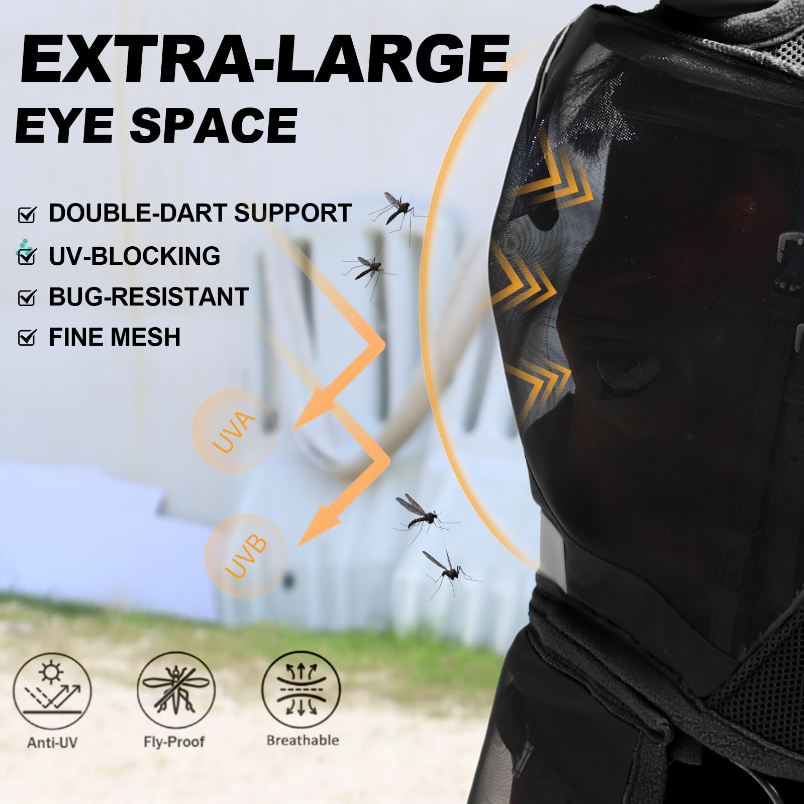 Wizbrio Luminous Horse Fly Mask with Long Nose, Ears, Full Face & Eye Protection - Full Mesh, Detachable Nose Cover, Fleece Padd