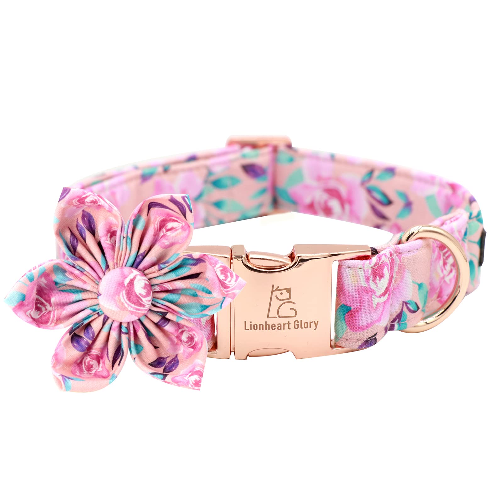 Lionheart Glory Dog Collar, Pink Dog Collar With Flower, Cute Floral Pattern Pet Collar Adjustable Dog Collar For Large Dogs