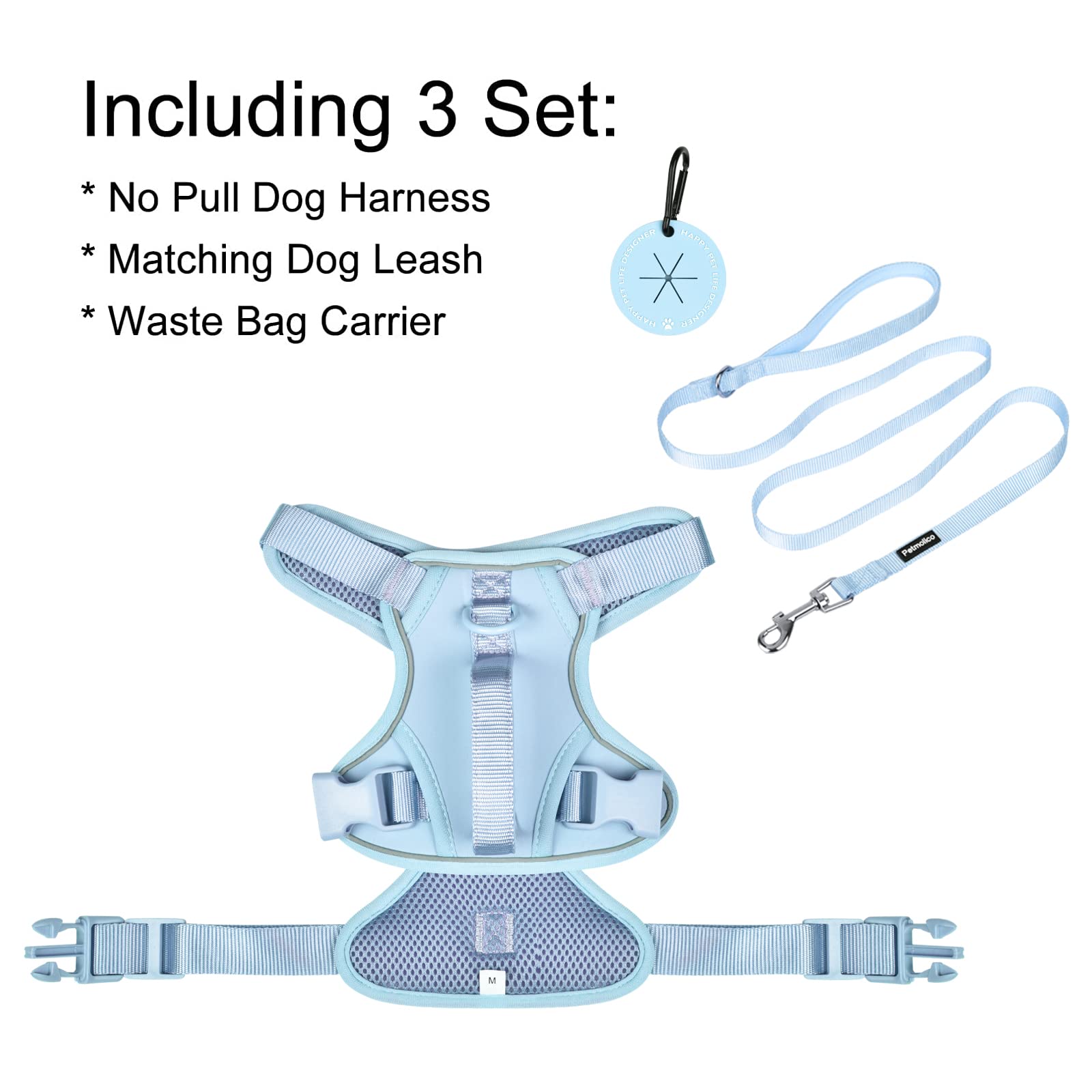 Petmolico Dog Harness For Medium Dogs No Pull, Cute Dog Harness With Two Leash Clips And Soft Handle, Reflective Easy Walk Dog H