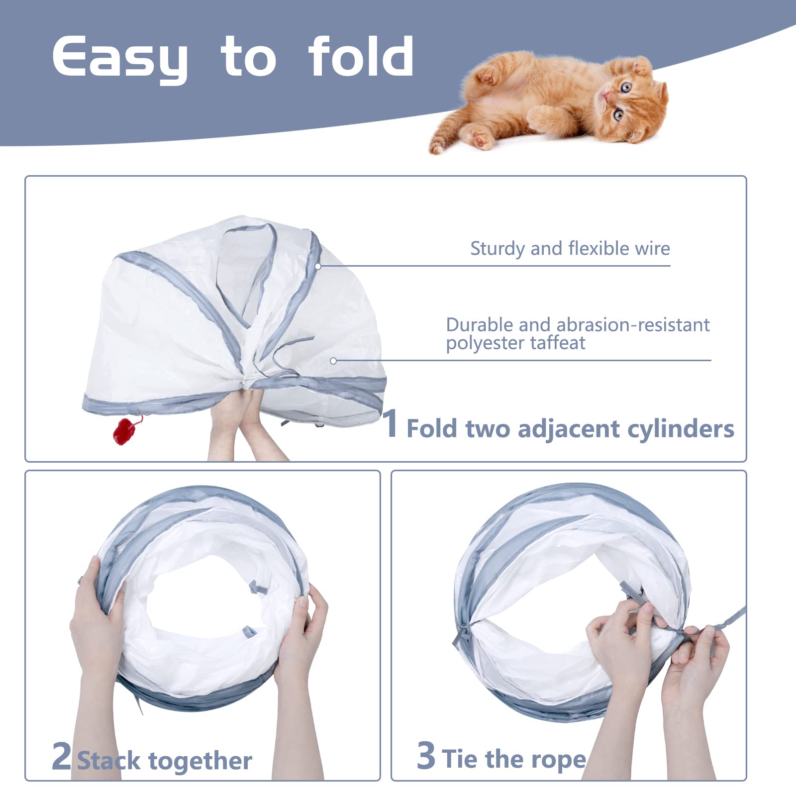 Sheldamy Cat Tunnel, 2-Way Cat Tunnels For Indoor Cats, Collapsible Cat Play Tunnel, Interactive Toy Maze Cat House With 1 Play