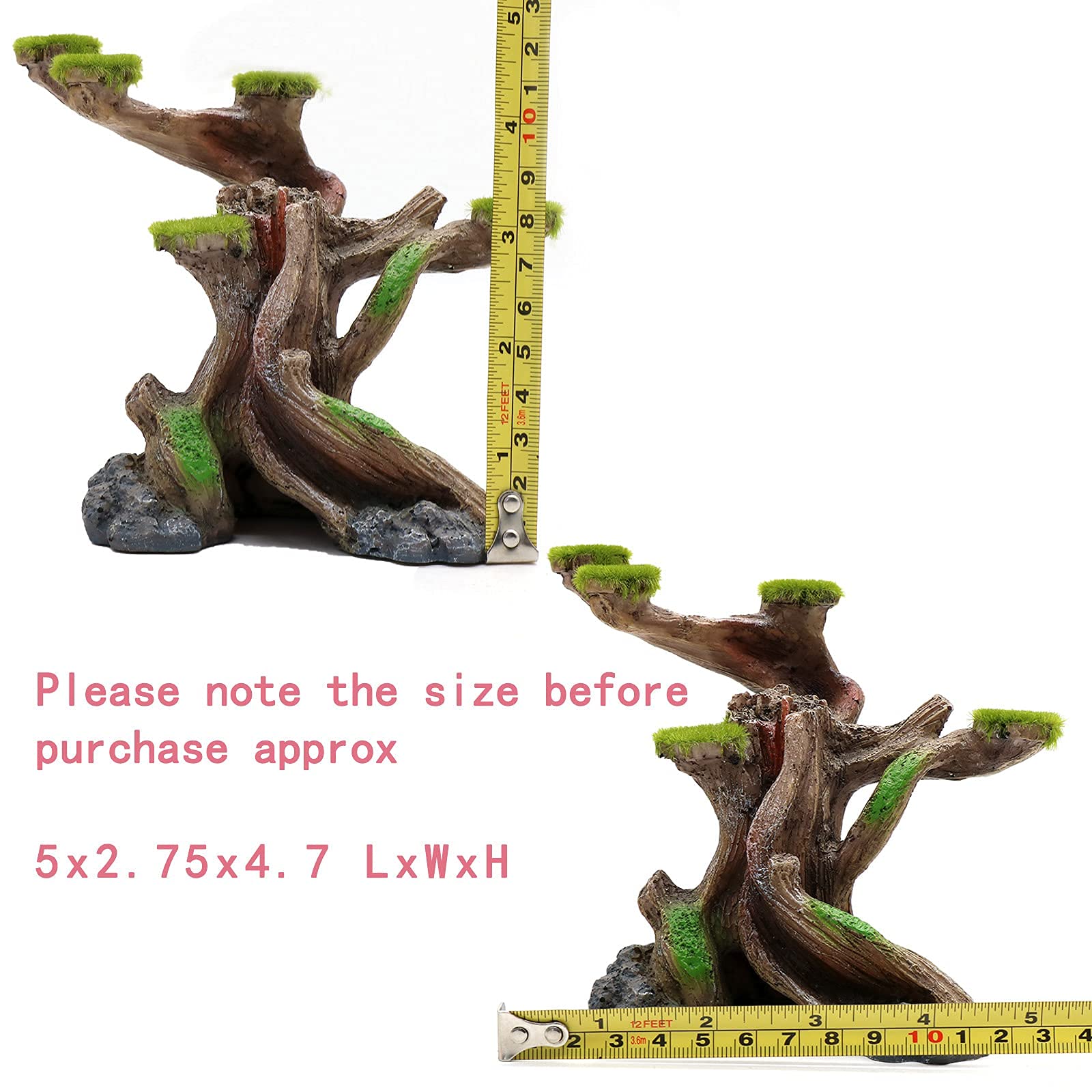 Relaqcc Reptile Decor Aquarium Decorations Artificial Moss Resin Fish Tank Rocks Simulation Hollow Tree Leopard Gecko Trunk Accessories Aquarium View(Small)