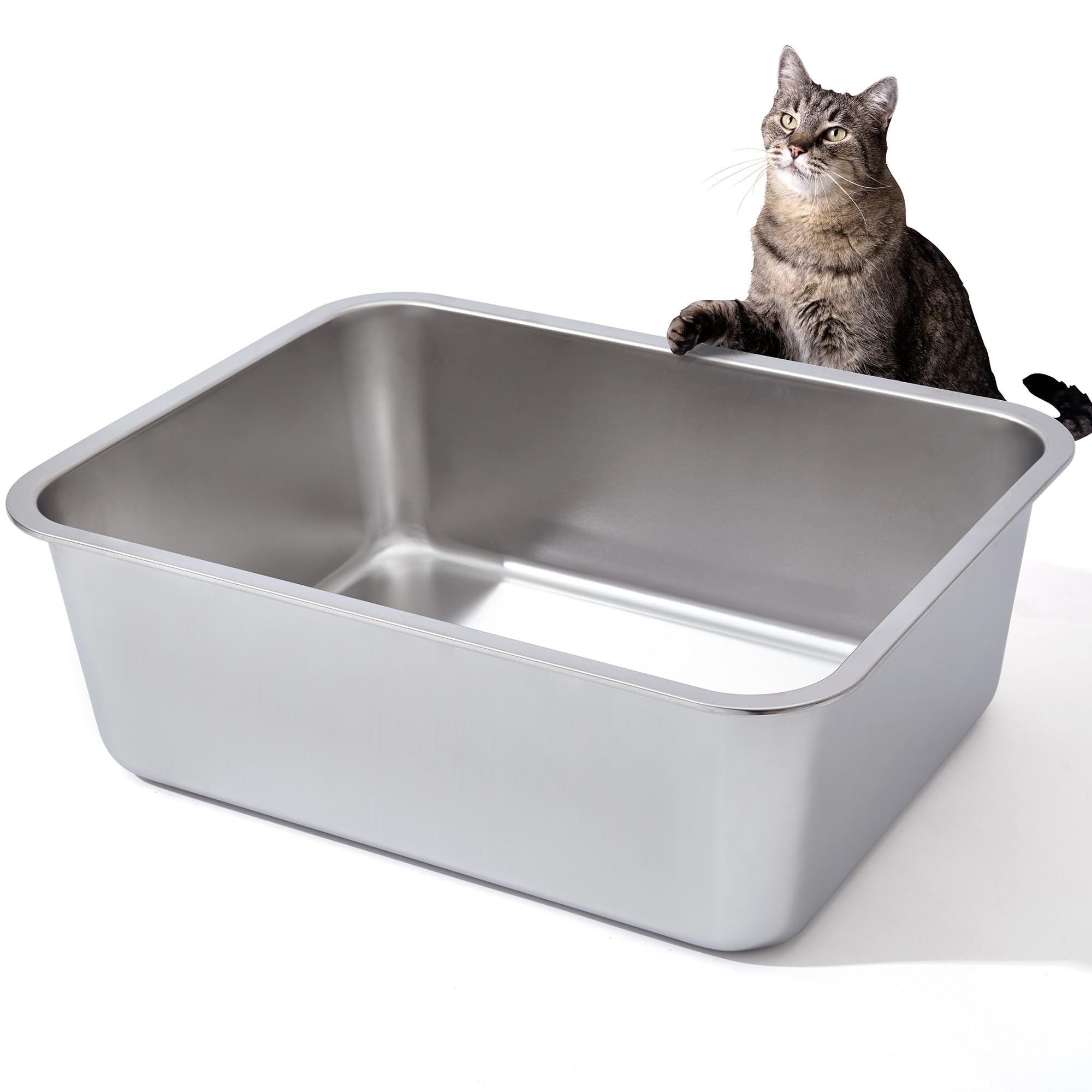 Nyutu Stainless Steel Litter Box, High Sided Large Metal Cat Litter Boxes Easy Clean, Non Stick And No Smell, Suitable For Adult