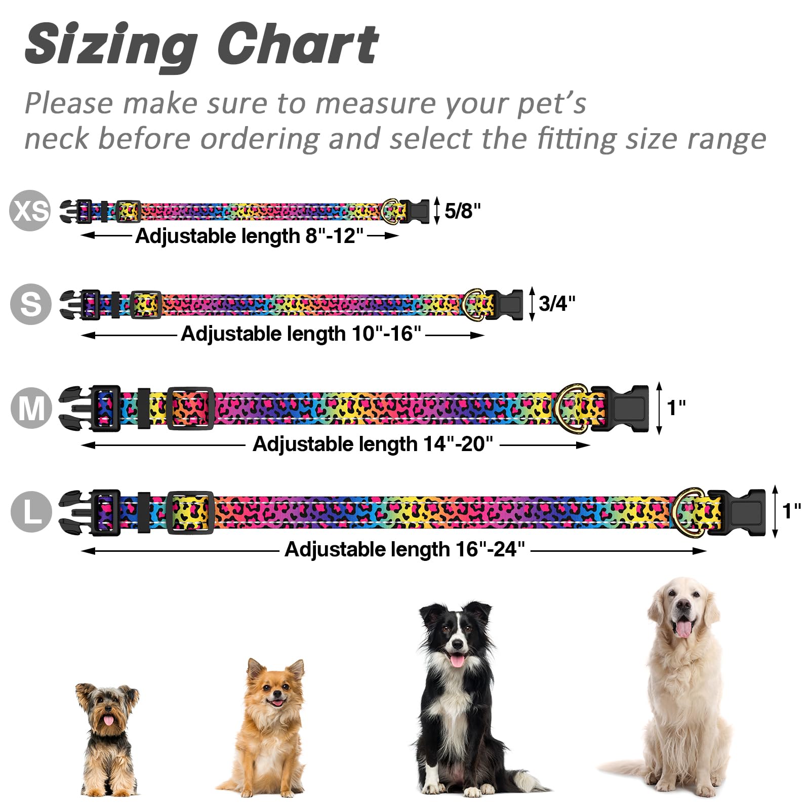 Tmoodel Reflective Dog Collar For Medium Dogs, Cute Leopard Style Adjustable Heavy-Duty Nylon Puppy Collar For Boy And Girl Fema