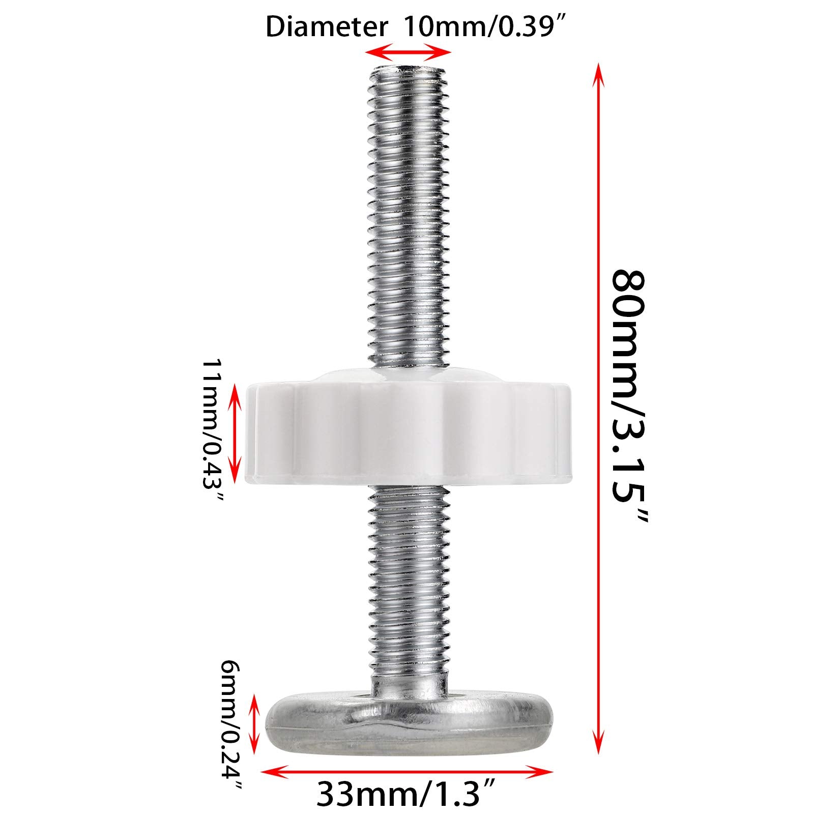 Ownmy M10(10Mm/0.39') Gate Adapter 4Pcs Gate Threaded Spindle Rod Accessory Pressure Gate Replacement Parts Screw Mounted Bolts Kit For Pets Gates Stair Railing Gates, White
