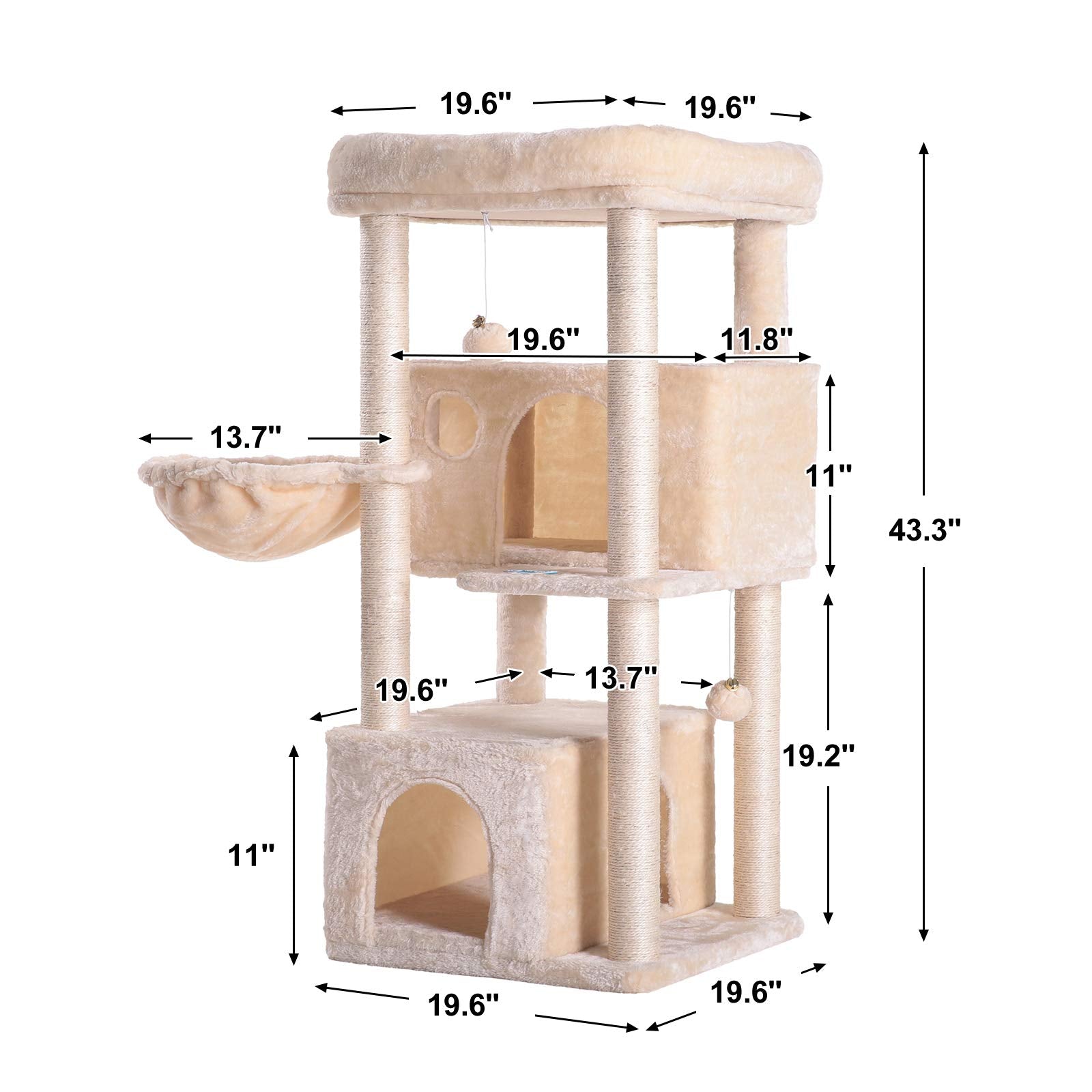 Hey-Brother Cat Tree,Multi-Level Cat Condo For Large Cat Tower Furniture With Sisal-Covered Scratching Posts, 2 Plush Condos, Big Plush Perches Mpj011M