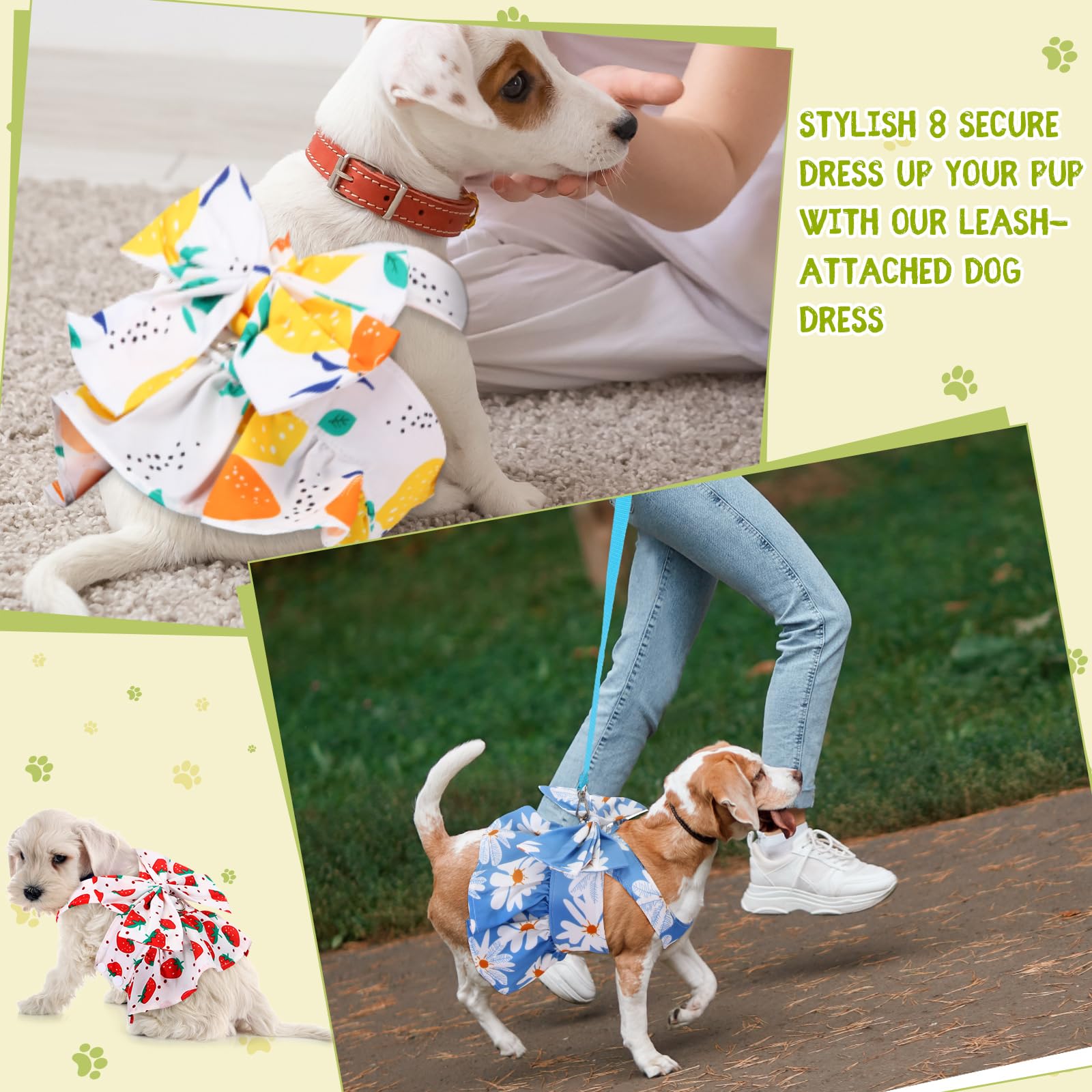 Bulyoou 3 Pieces Dog Harness Dress And Leash Set Cute Female Dog Dresses Assorted Styles Puppy Clothes Breathable Polyester Pet