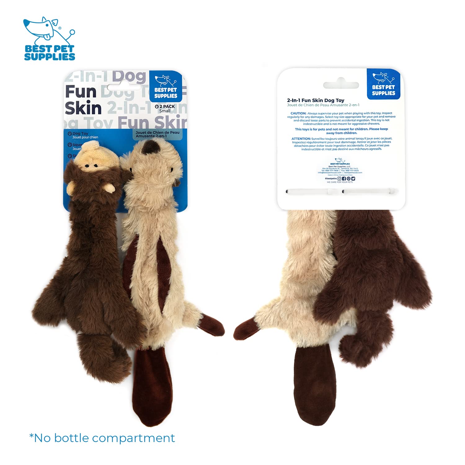 Best Pet Supplies 2-In-1 Stuffless Squeaky Dog Toys With Soft, Durable Fabric For Small, Medium, And Large Pets, No Stuffing For Indoor Play, Supports Active Biting And Play - Monkey, Squirrel, Small