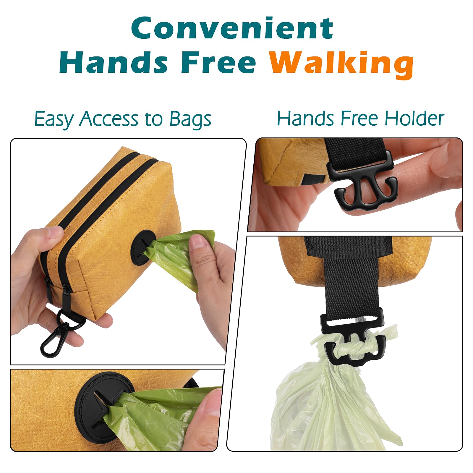 Petbonus Waterproof Dog Poop Bag Holder For Leashes, Portable Pet Waste Bag Dispenser, 2 Pouches For Treat Holder And Walking Ac