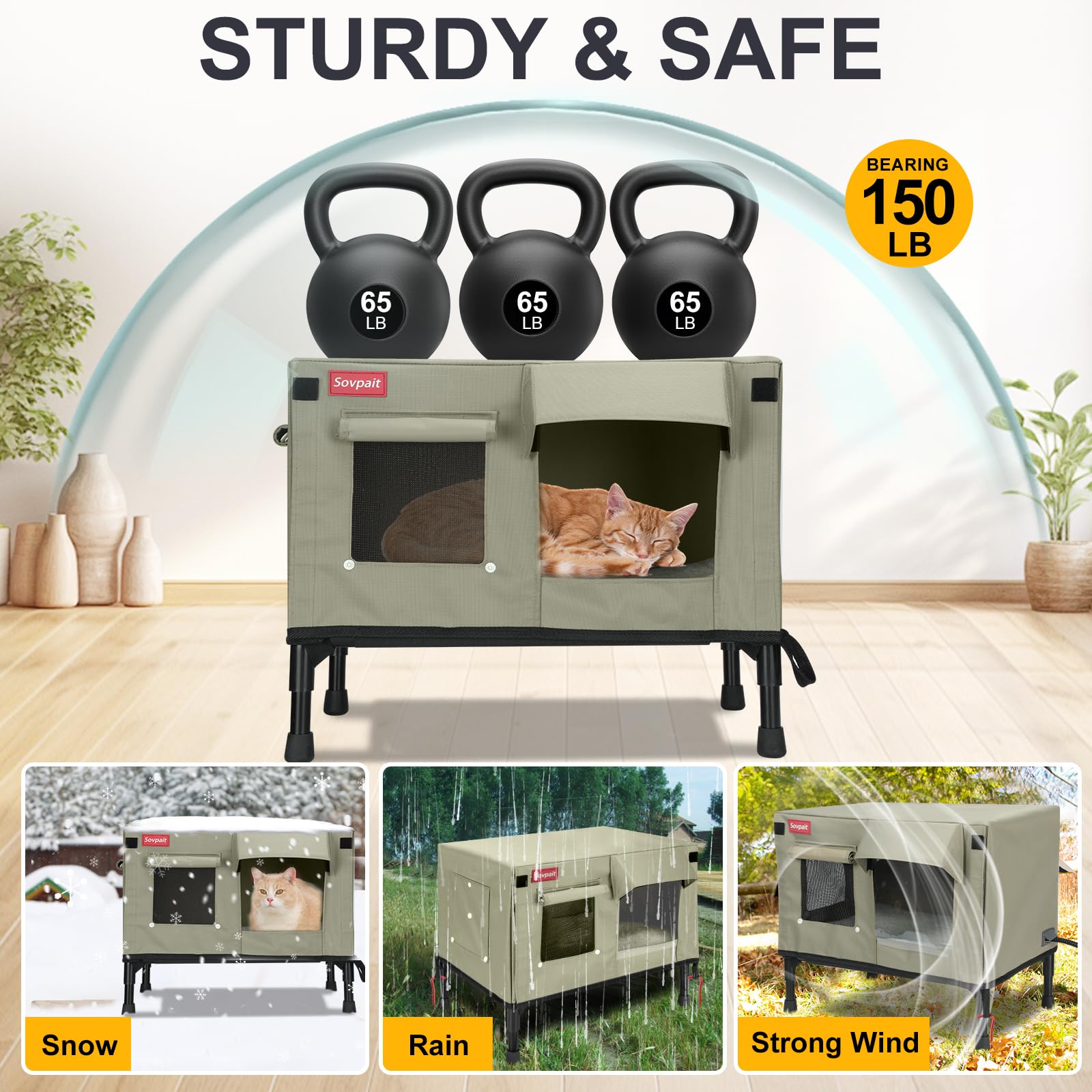 Sovpait Heated Cat House, Nylon Waterproof Fabric, Strong Supporting Iron Pipe Outdoor Kitty House Can Be Used Indoors,Outdoor,W