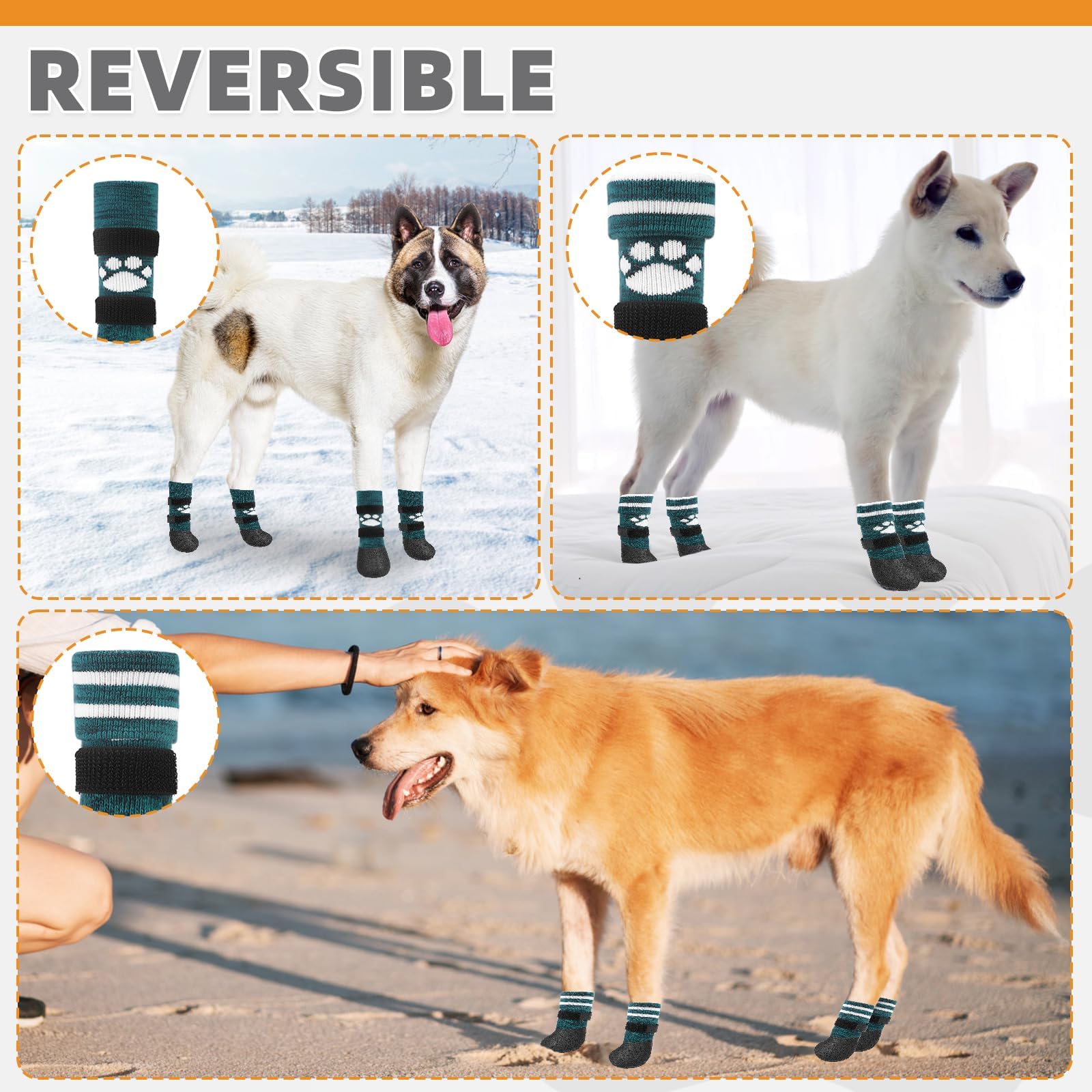 KOOLTAIL Anti Slip Dog Socks to Prevent Licking Paws for Hot/Clod Pavement, Waterproof Long Snow Dog Boots&Paw Protectors with S