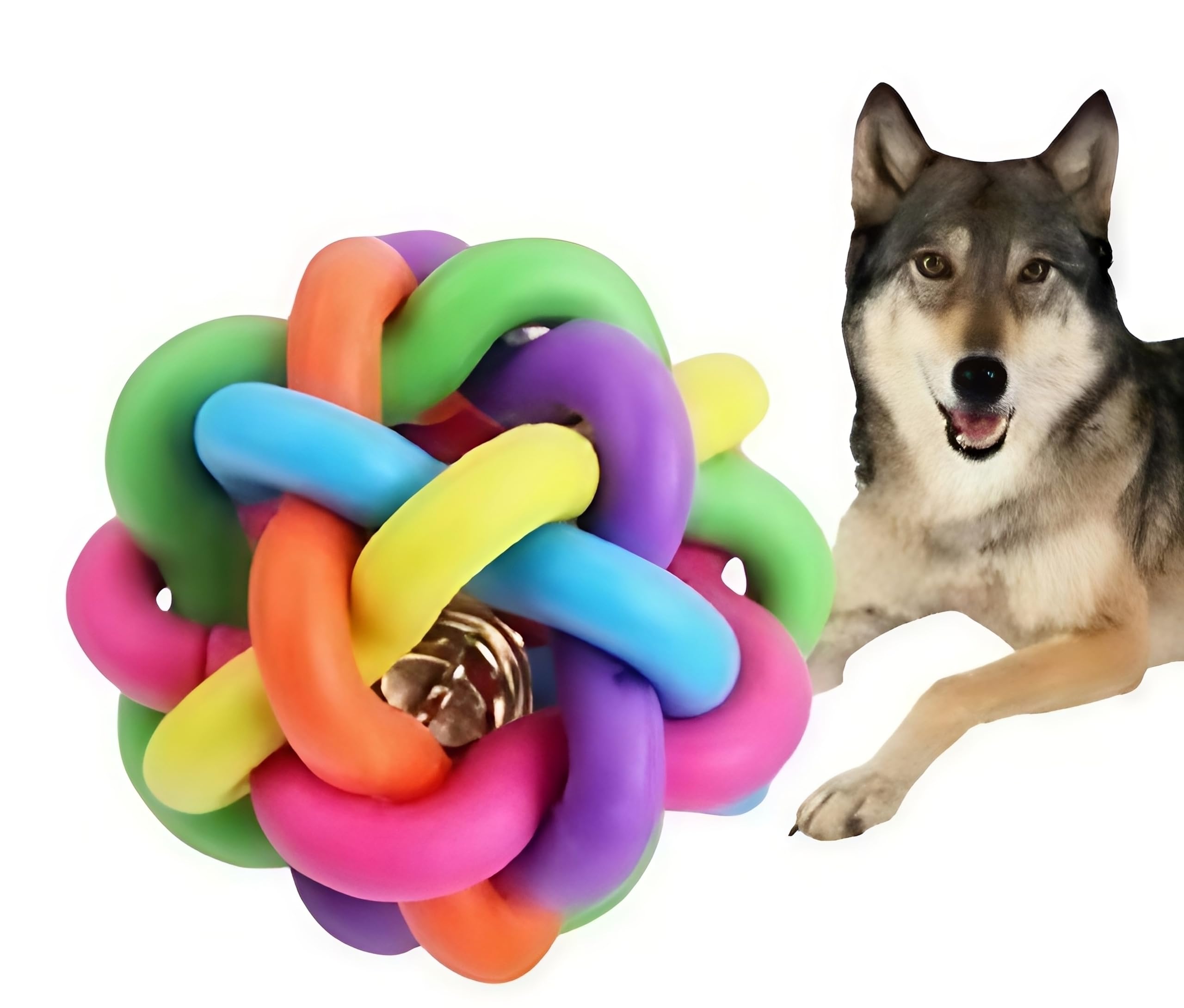 Interactive Pet Toy for Dogs & Cats  Colorful Rubber Knot Ball with Bell for Chewing, Training & Dental Care