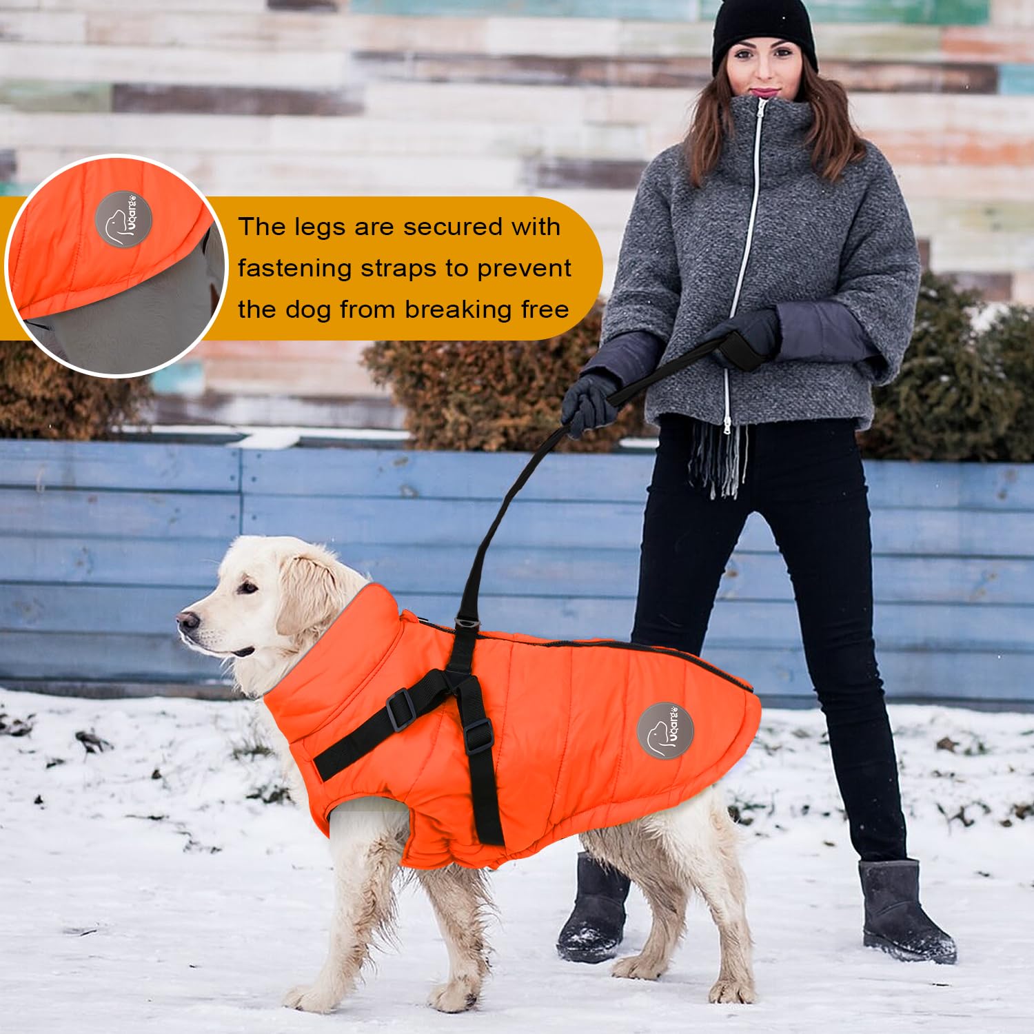ANNICOO Warm Dog Winter Coat,Waterproof Dog Jacket with Built-in Harness,Dog Cold Weather Coat with Reflective Stripes,Winter Sn