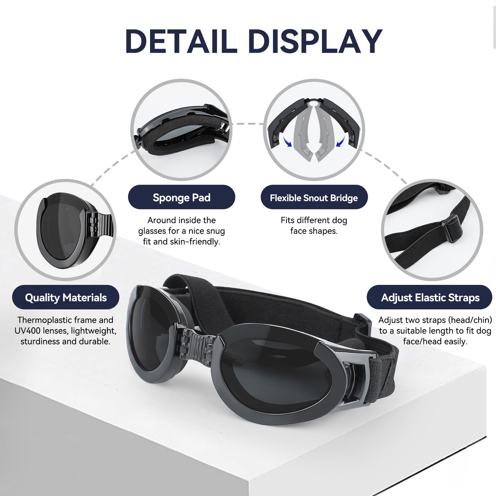 Billionchains Dog Goggles With Replaceable Lens Eye Protection Dog Sunglasses For Small To Medium Breed For Outdoor Riding/Drivi