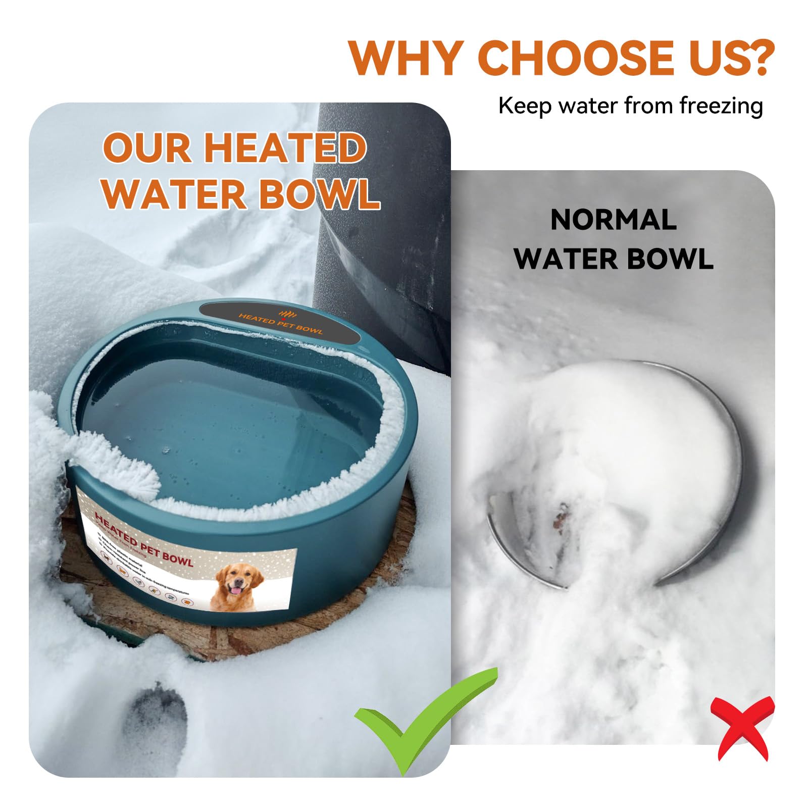 Heated Water Bowl For Outdoor Cats Dogs 2.2L Heated Waterer For Chickens, Rabbits, Squirrels Provides Drinkable Water In Winter Outside Heated Dog Bowl Thermal-Bowl For Bird Bath