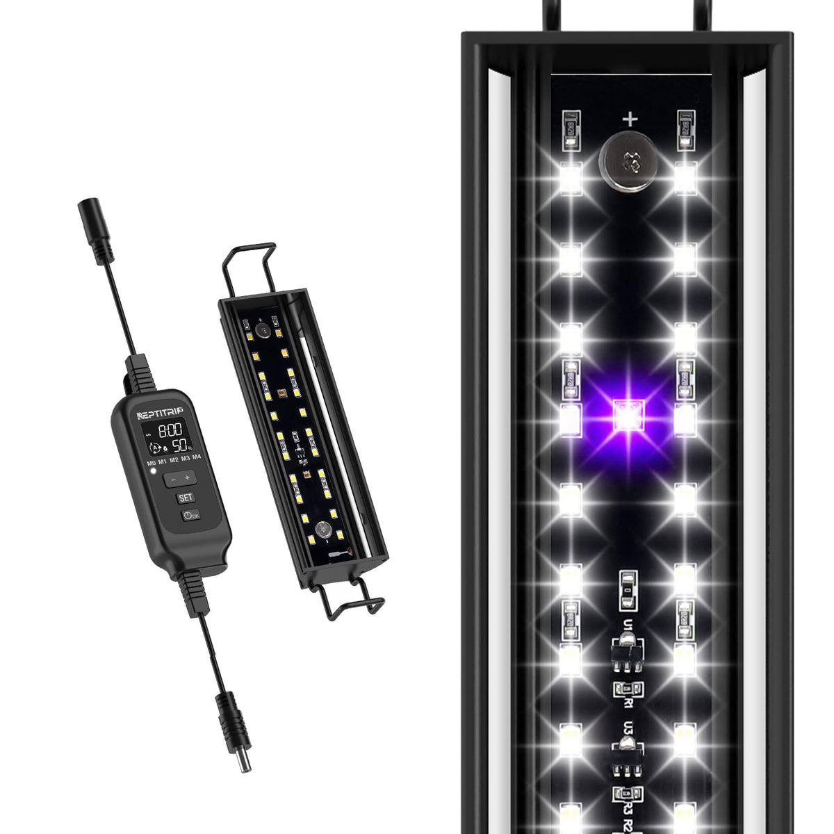 Reptitrip 8-Inch Led Uvb Light For Reptiles, Led Reptile Light Fixture Controller With Dimming And 4 Uvi Modes, 8W Aluminum Uva 