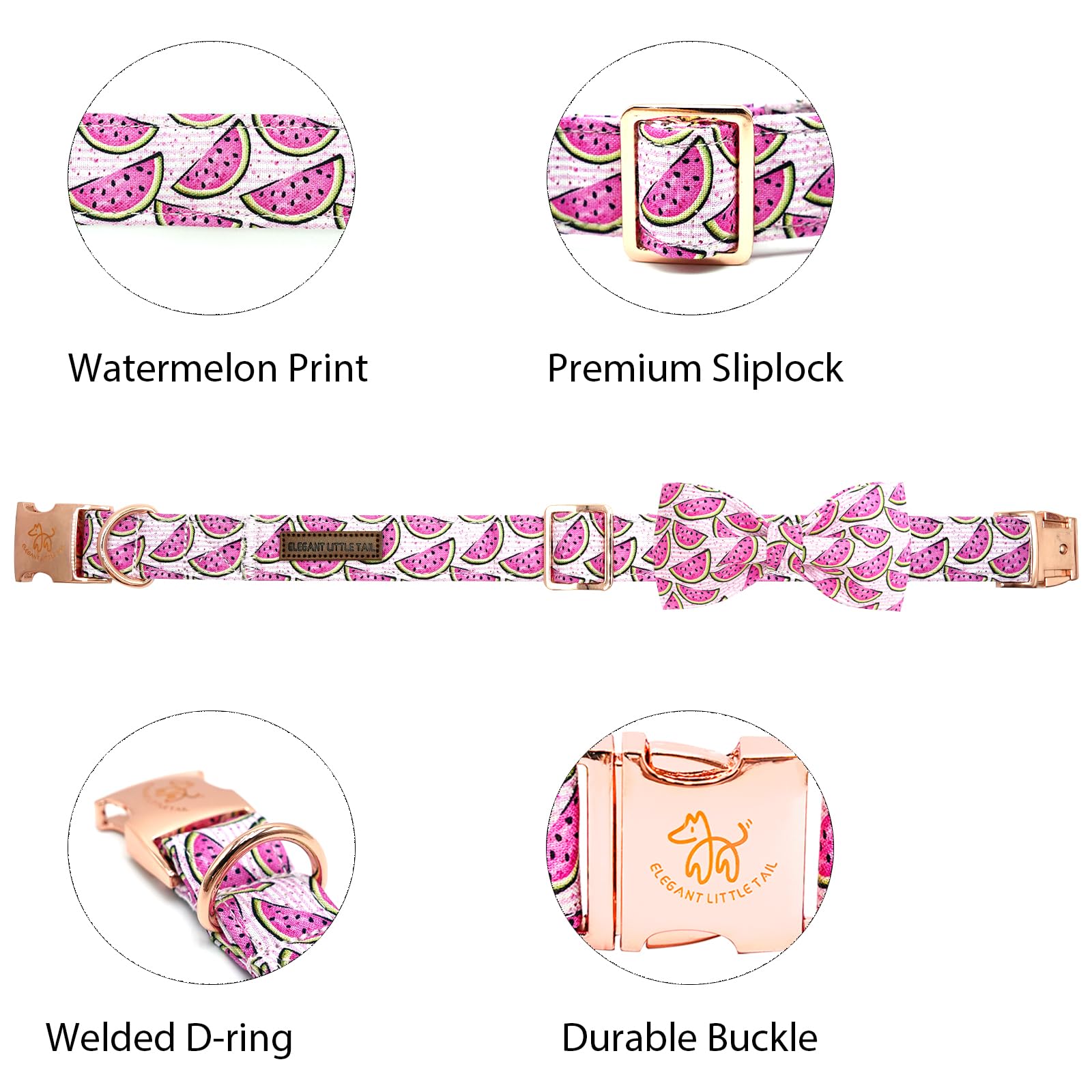 Elegant little tail Dog Collar, Watermelon Print Pet Collar Summer Dog Collar Durable Metal Buckle Dog Collars Cotton Pet Adjust