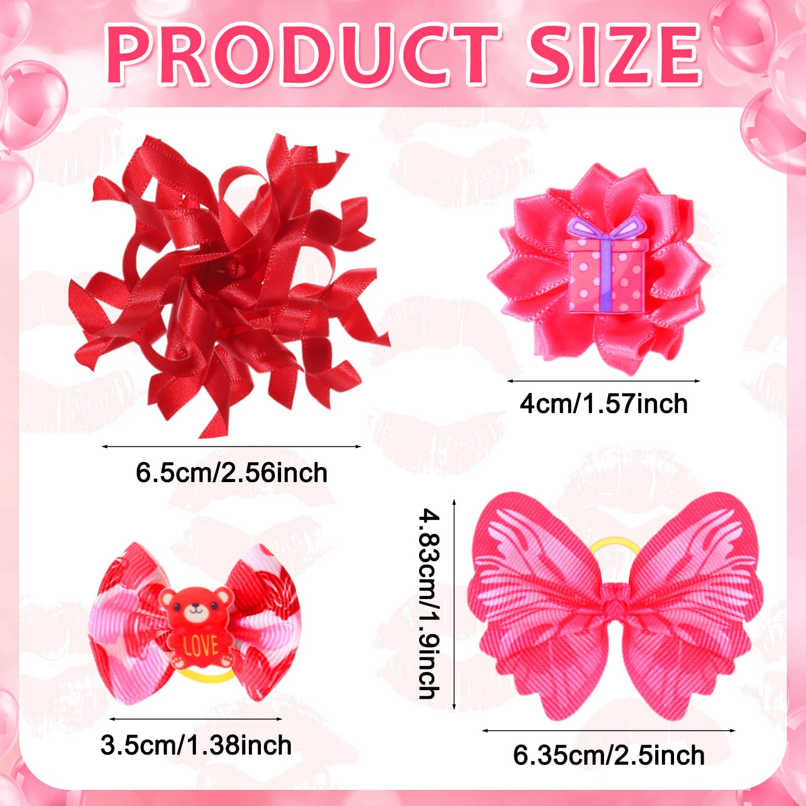 Wavwavw 52 Valentines Dog Hair Bows Bulk With Rubber Bands Valentine Heart Dog Grooming Bows Holiday Party Cute Pet Puppy Cat He