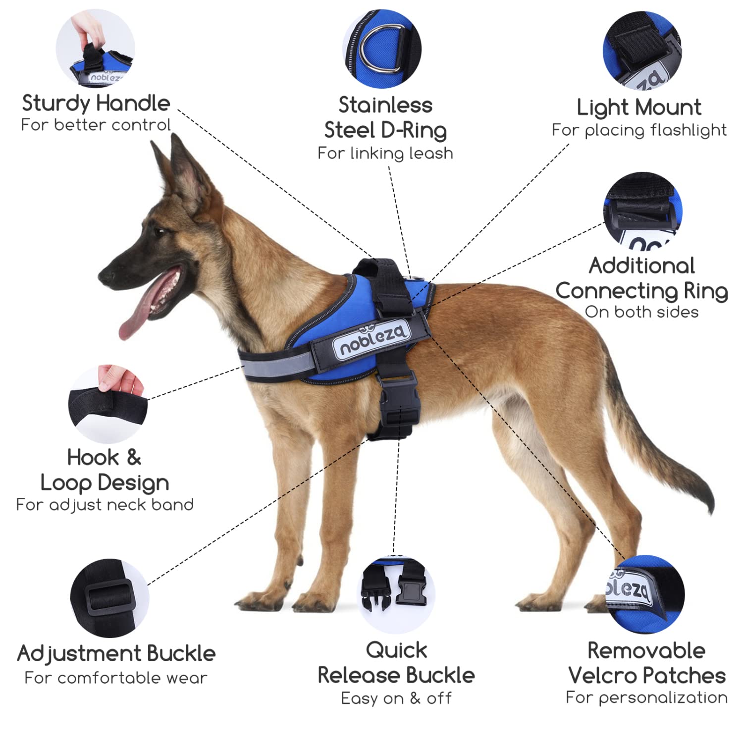 Dog Vest Harness, Nobleza Reflective No Pull Dog Harness with Handle and Soft Padding, Adjustable Easy On Grip Harness for Dogs