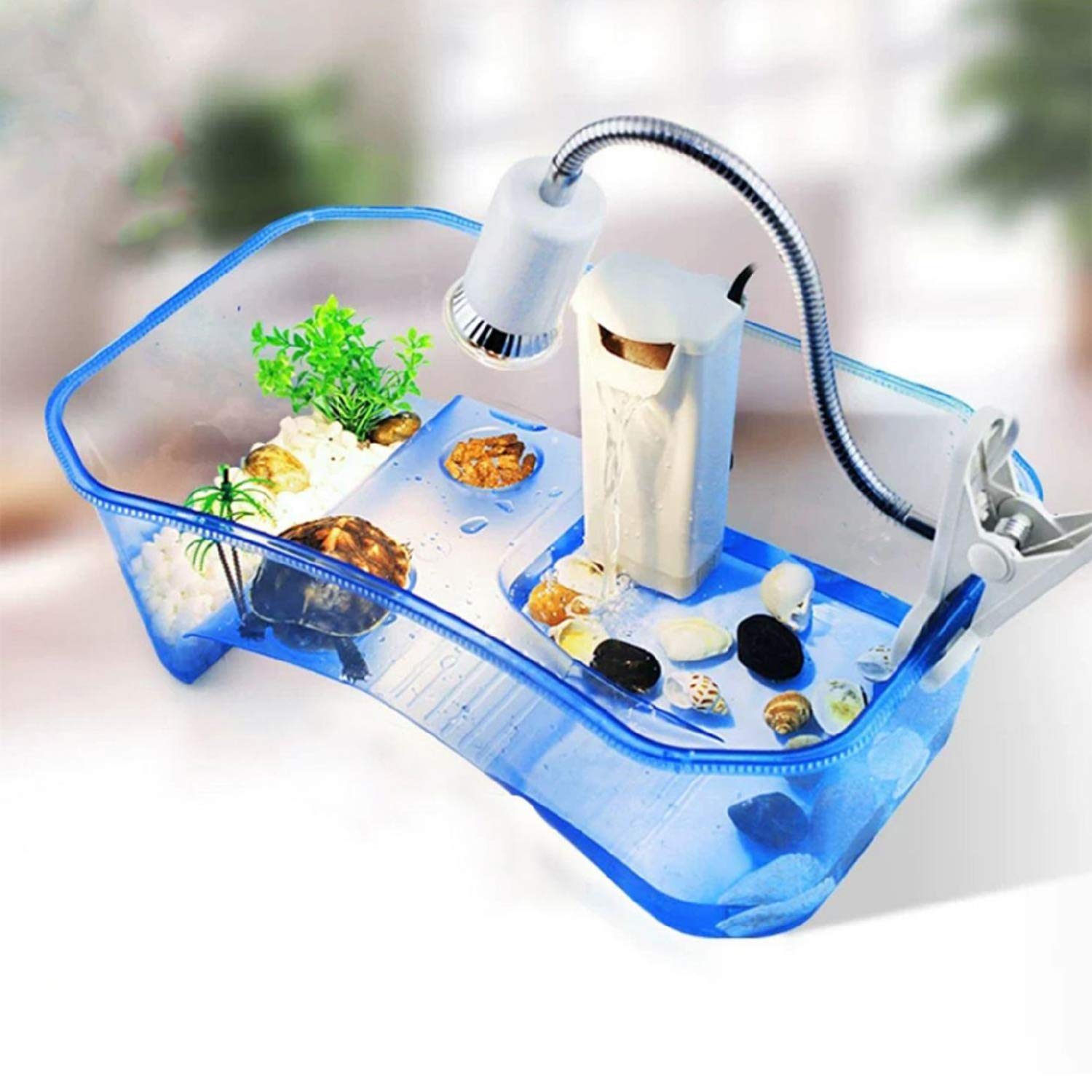 Rypet Turtle Tank Aquarium - Reptile Habitat, Turtle Habitat, Reptile Aquarium Tank For Crayfish Crab (Excluding Accessories) Blue