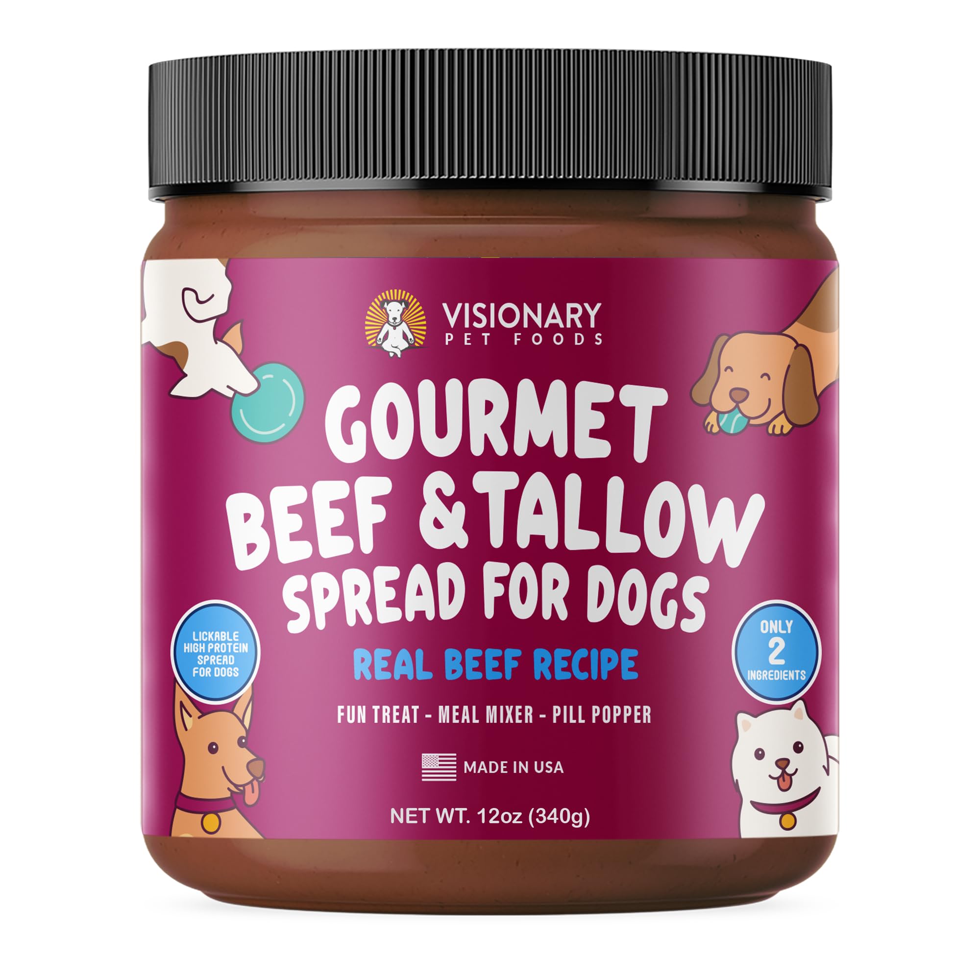 Visionary Pet Foods Beef Meat Spread - Healthy Dog Treat - Alternative to Dog Peanut Butter, Xylitol Free, No Sugar and Filler F