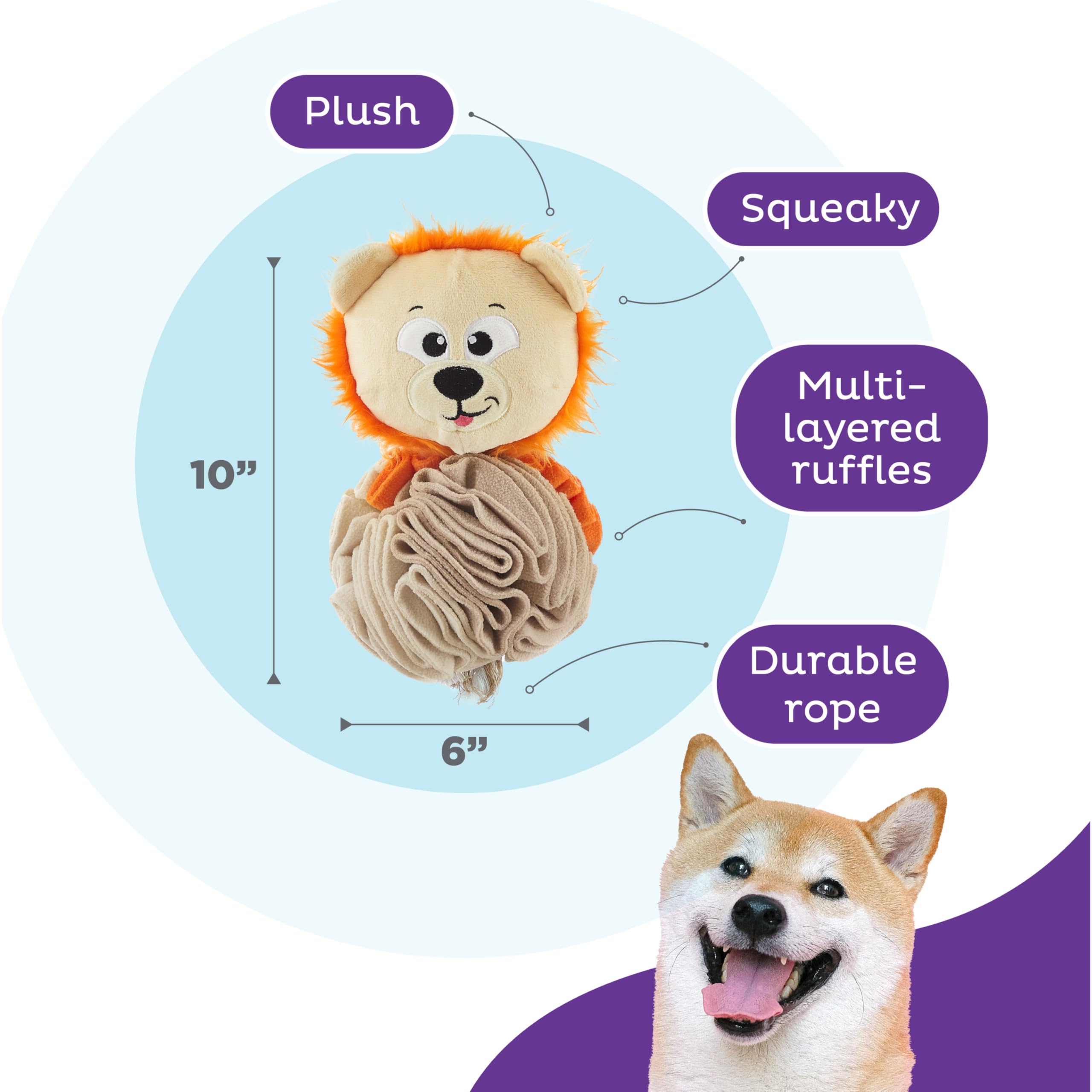 Outward Hound By Nina Ottosson Stuff N' Snuffle Plush Snuffle Ball Dog Puzzle, Lion, Multicolored