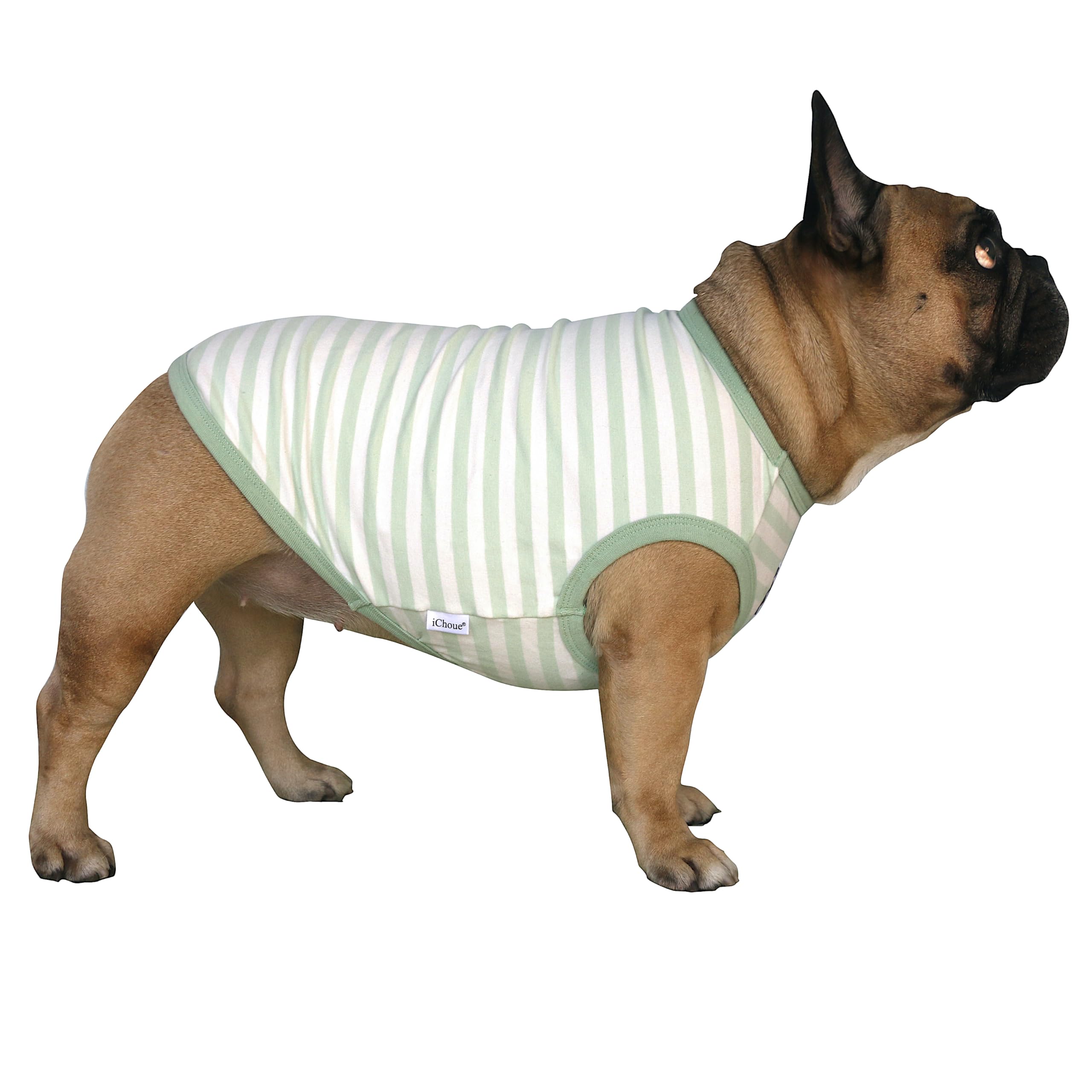 iChoue French Bulldog 100% Breathable Cotton Striped T Shirts Halloween Vest Clothes for Medium Dogs Tank Tops Puppy Frenchie Pu