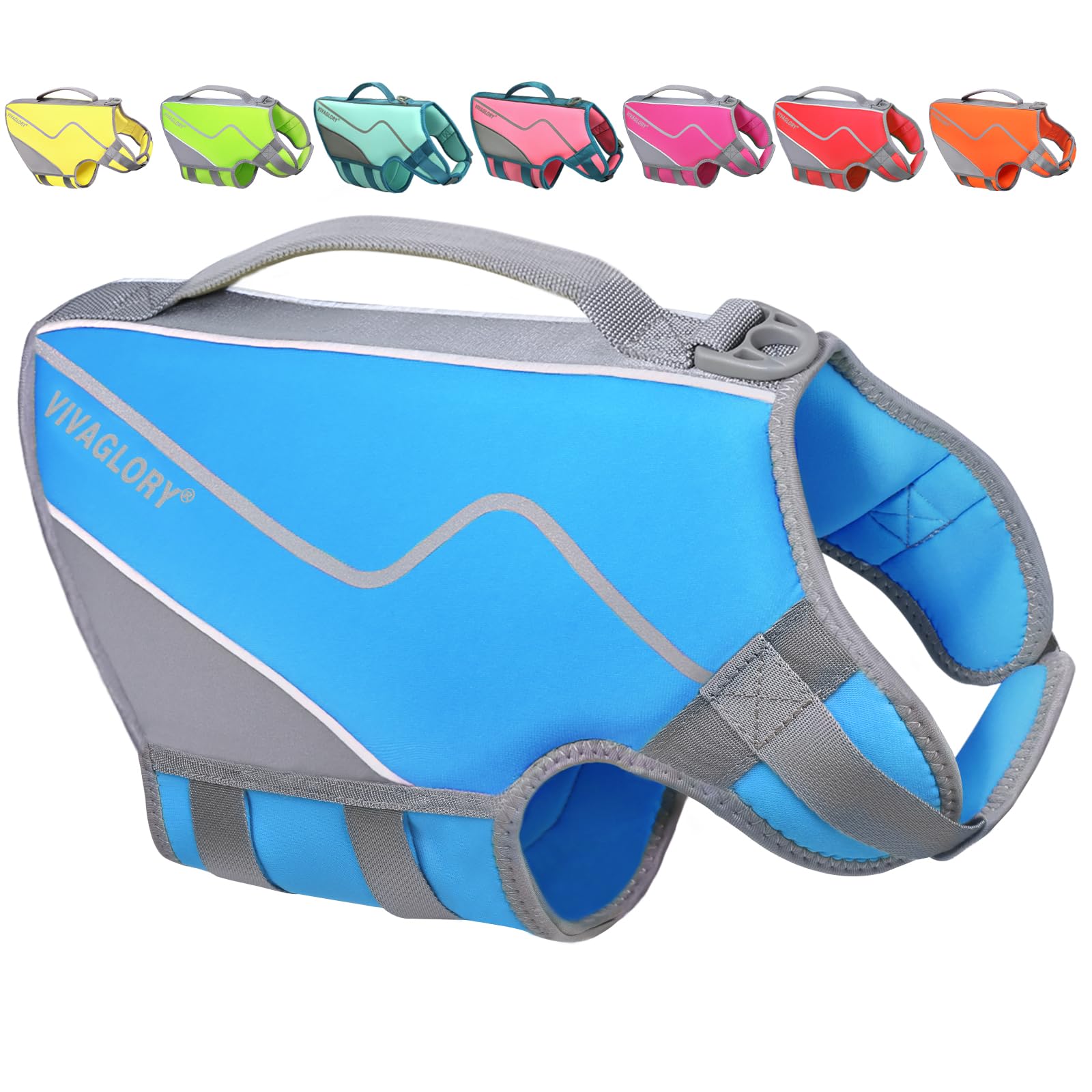 Vivaglory Neoprene Dog Life Jacket Dog Life Vest For Boating Hunting & Swimming, Lightweight With Leash Ring, M, Blue