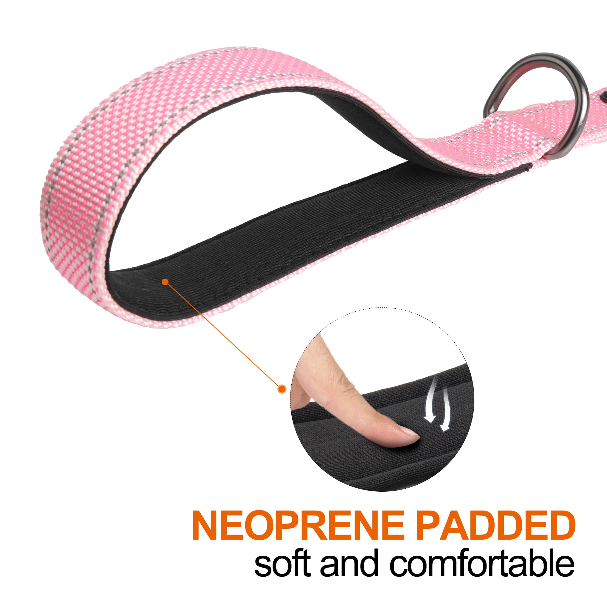 Twoear 6Ft 1In Strong Pink Dog Leash With 2 Padded Handles, Traffic Handle Extra Control, Comfortable Soft Dual Handle, Auto Lock Hook, Reflective Walking Lead For Small Medium And Large Dogs