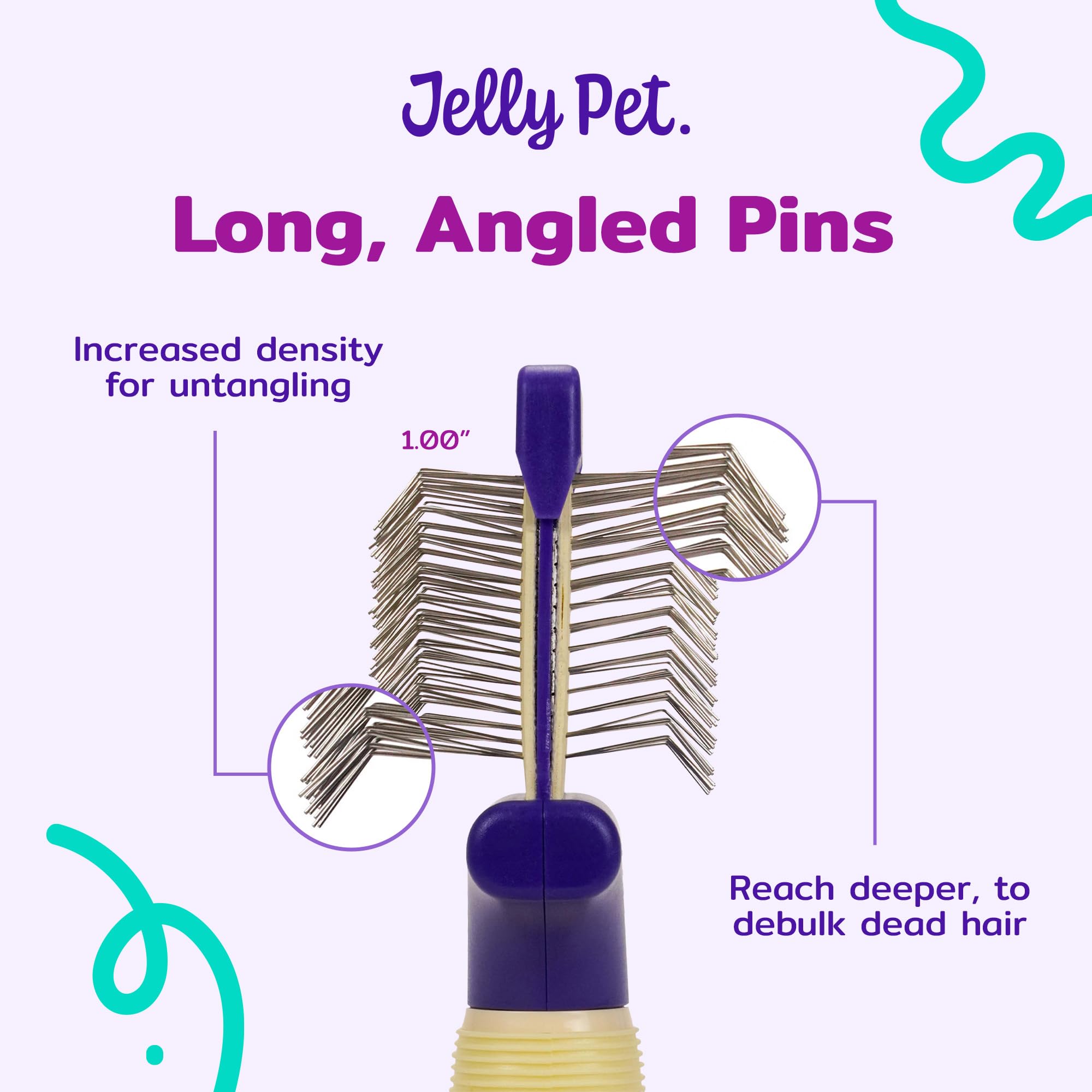 Jelly Pet Double Sided Dog Slicker Brush, Longer Pins, Flexible Head, Fine/Coarse Sides, Removes Unwanted Tangles, Small, Purple
