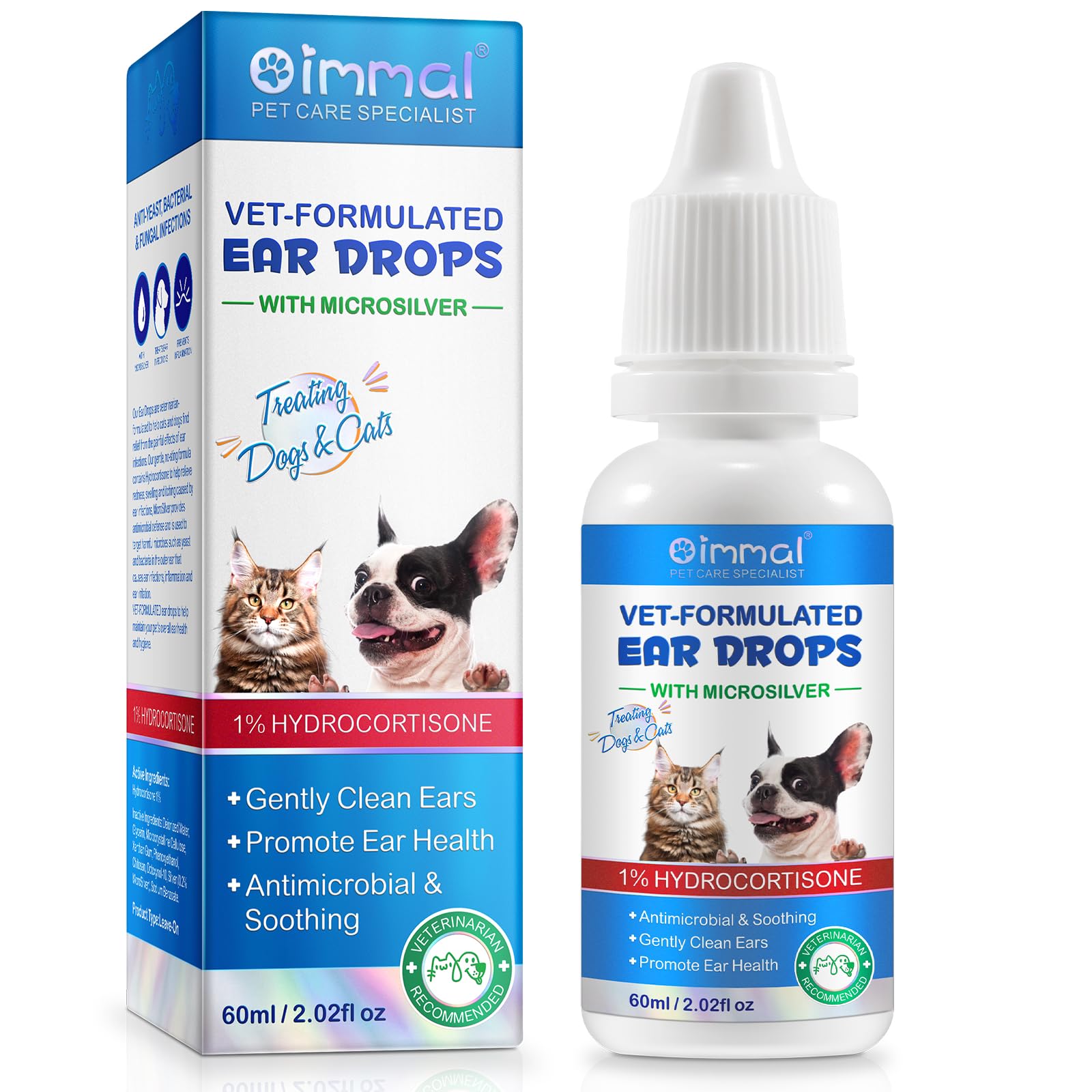 VOSIFSDIY Dog & Cat Ear Infection Treatment Drops, Pets Ear Cleaning Drops with 1% Hydrocortisone for Dog & Cats Yeast Infection