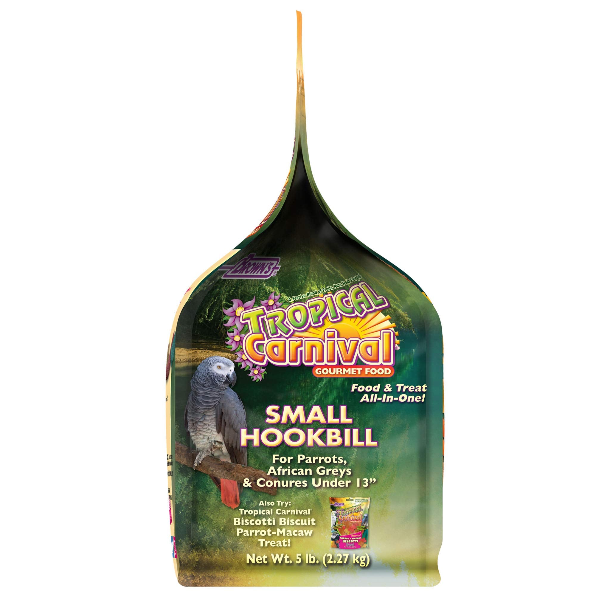 F.M. Browns Tropical Carnival Gourmet Bird Food for Parrots, African Greys, and Conures Under 13, Probiotics for Digestive Heal