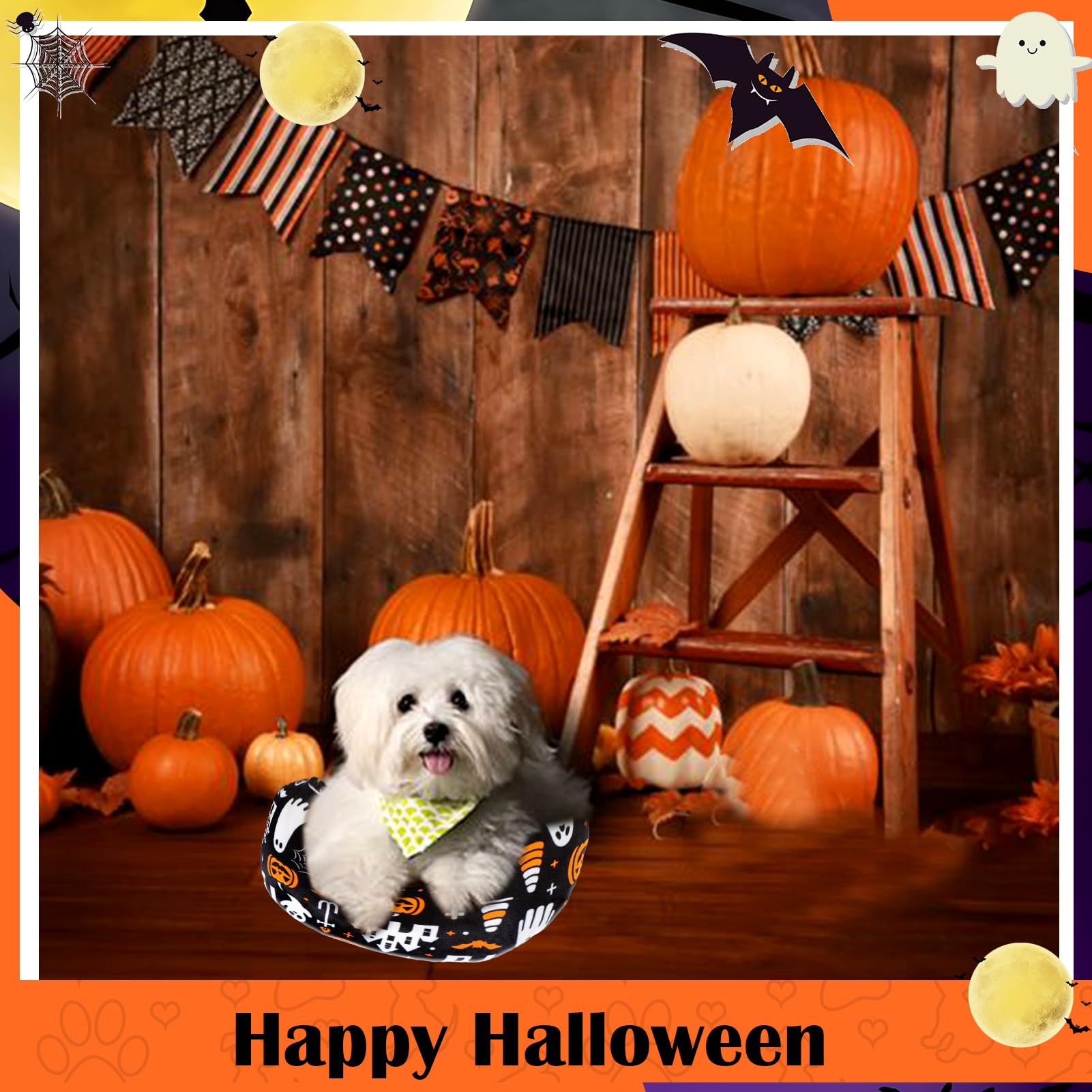 Baborui Halloween Dog Pillow For Small Dogs, U Shaped Dog Neck Calming Pillow For Joint Relief Sleeping Improve, Machine Washabl