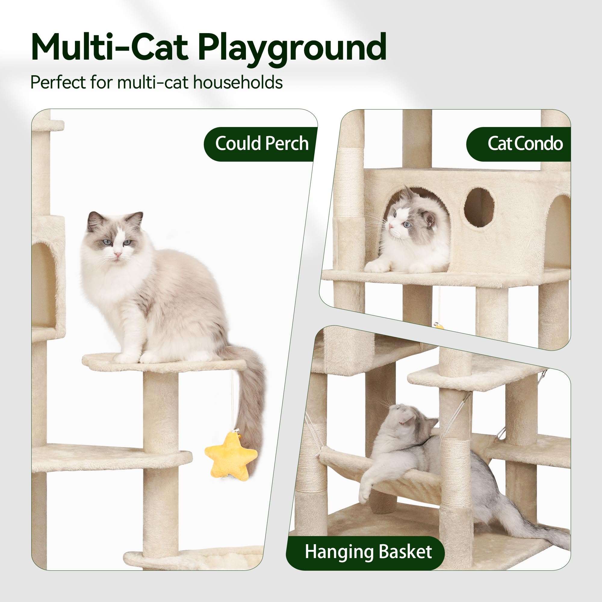 Meecal 85Inch Cat Tree For Indoor Cats Large Adult, Tall Cat Tower With Scratching Post, Heavy Duty Cat Tree With Large Perches,