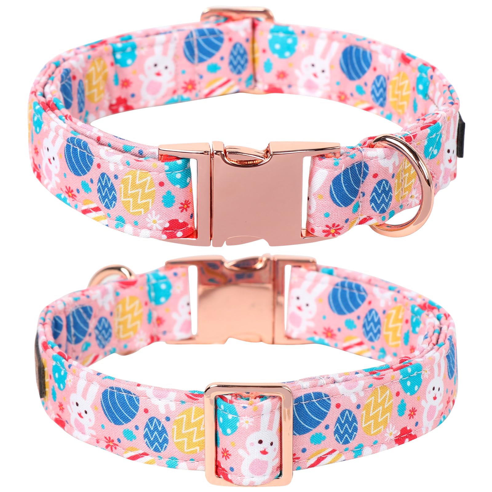 Lionet Paws Easter Dog Collar With Bowtie, Pink Dog Bowtie Collar With Metal Buckle,Rabbit Colorful Egg Bow Tie For Dogs, Xl, Ne